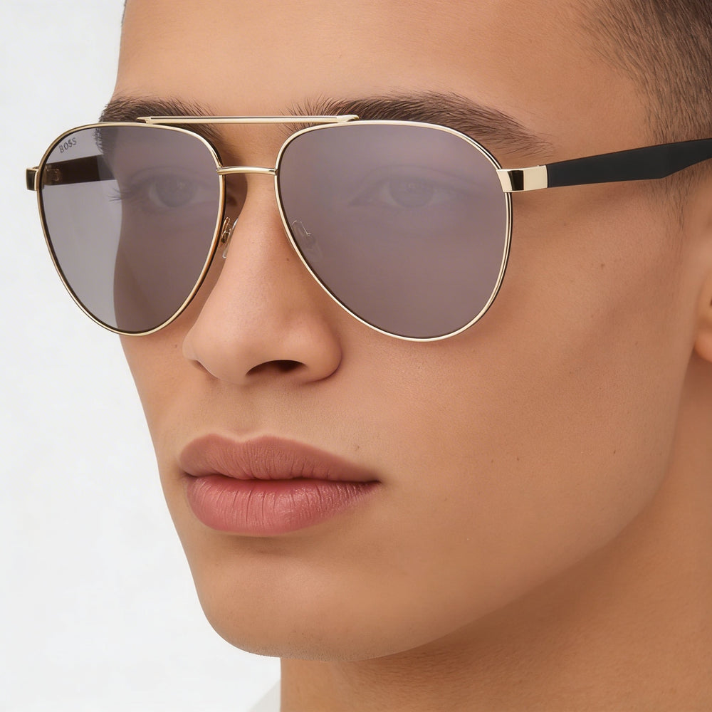 Hugo Boss Modern Unisex Gold Black Yellow Blue Shaded Alloy Steel Frame Polycarbonate Lens 60mm UV Protection