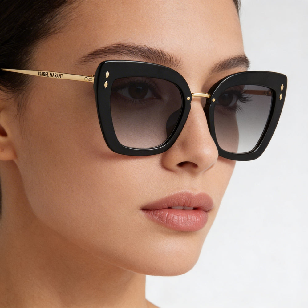 Isabel Marant Modern Women's Rectangular Polyamide Black Gold UV 400 Non-Polarized Sunglasses 53mm