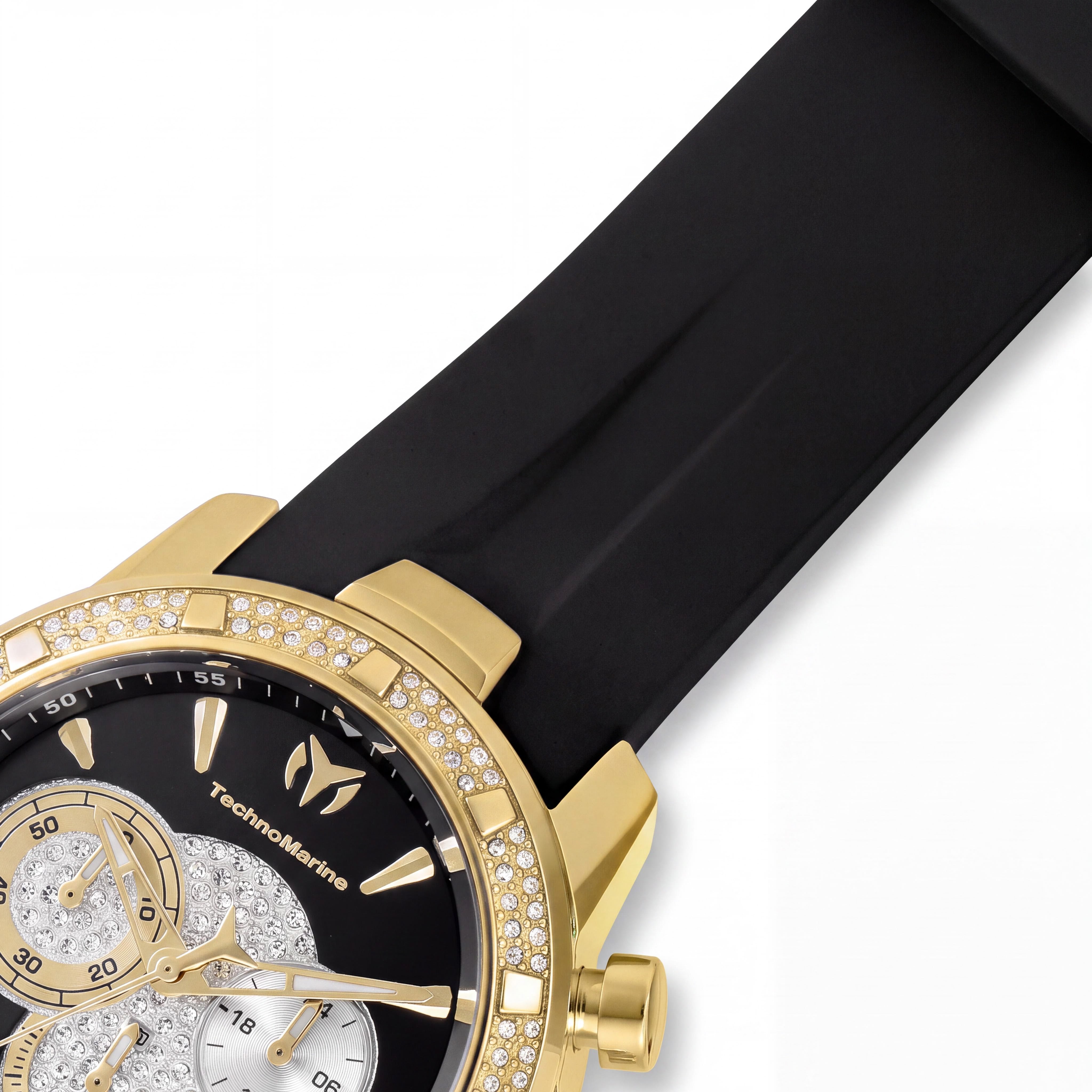 Technomarine TM-621011 Men's Japanese 45mm Black Gold-Tone Silicone Japanese Quartz Glow In The Dark Watch, Photo 3