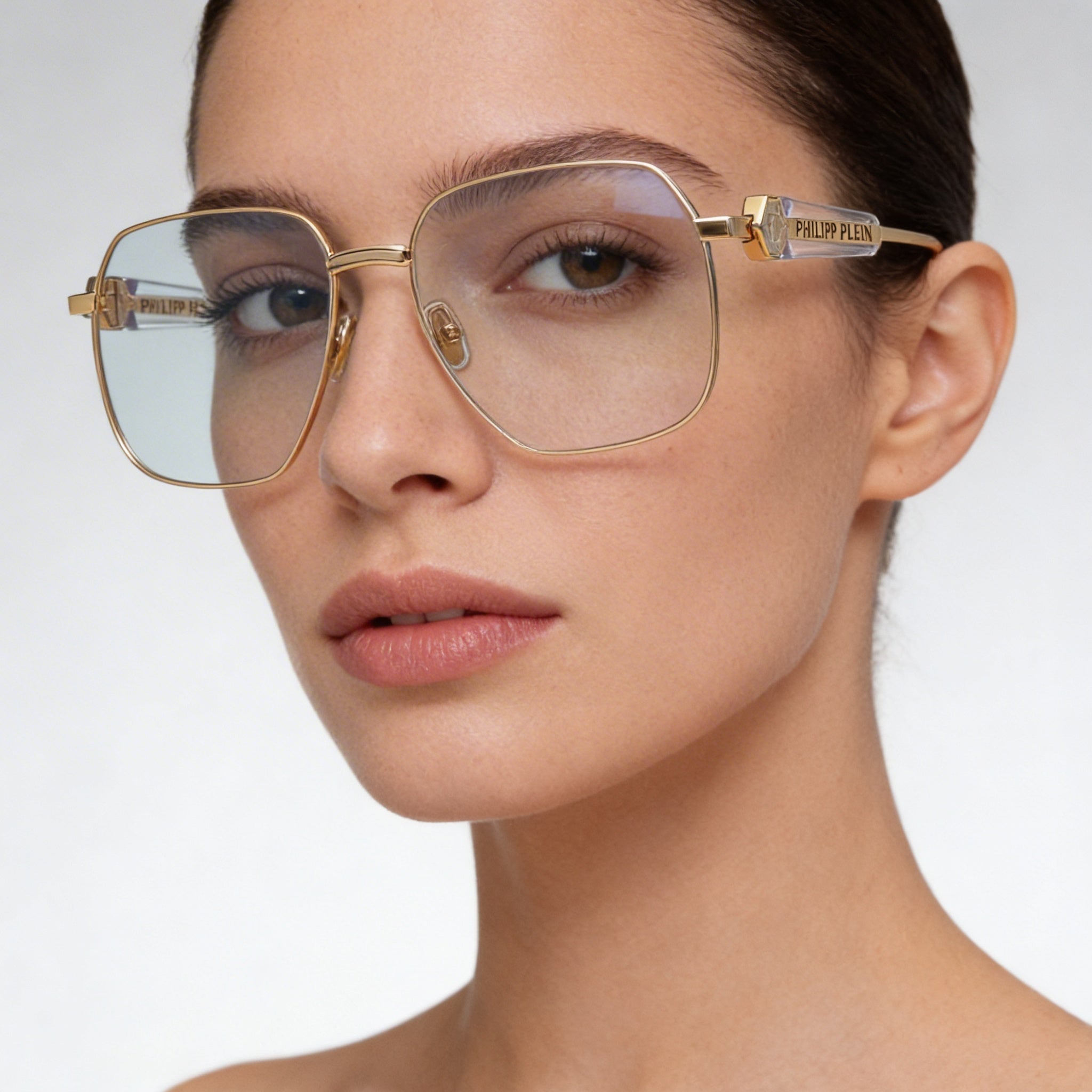 Philipp Plein Vpp126s Women's Shiny Rose Gold with Beige Parts Stainless Steel Frame Eyeglasses 57mm, Photo 3