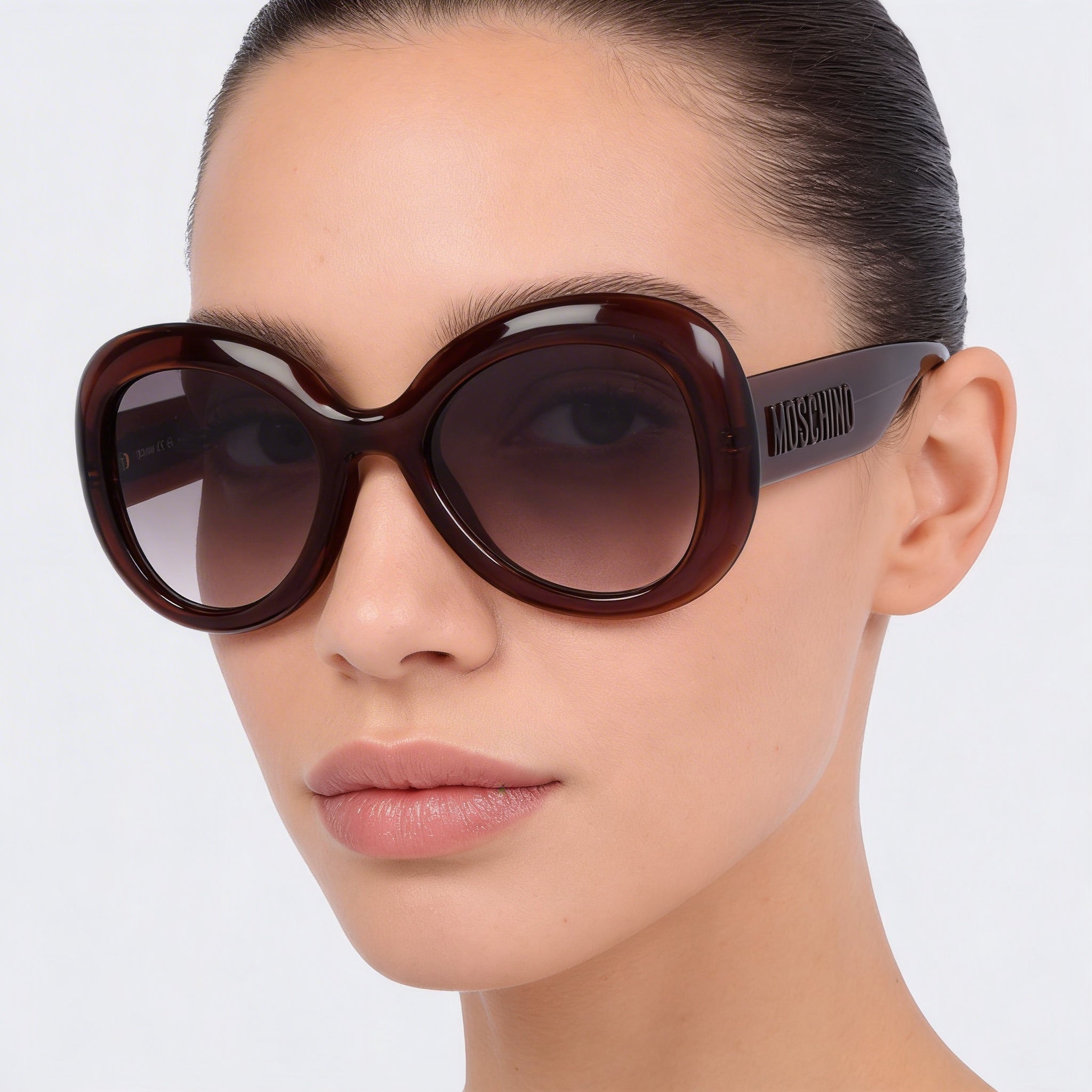 Gafas de sol Moschino Wayfarers para mujer, montura marrón, lentes marrones con protección UV, 54-22-140, Photo 5