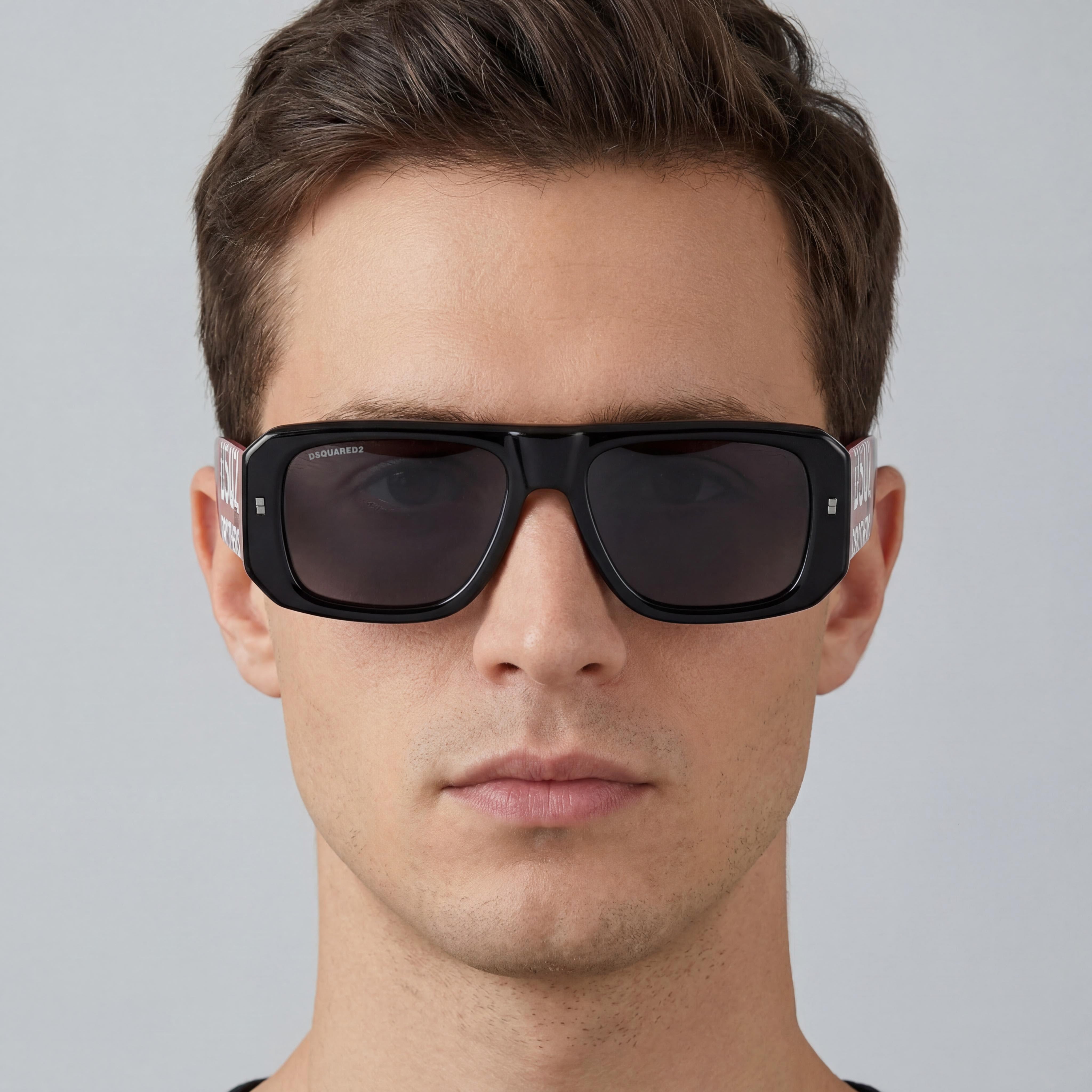 Gafas de Sol Clásicas D2 0107/S para Hombre DSQUARED2 de Acetato Negro y Rojo con Protección UV, 54mm, Photo 4