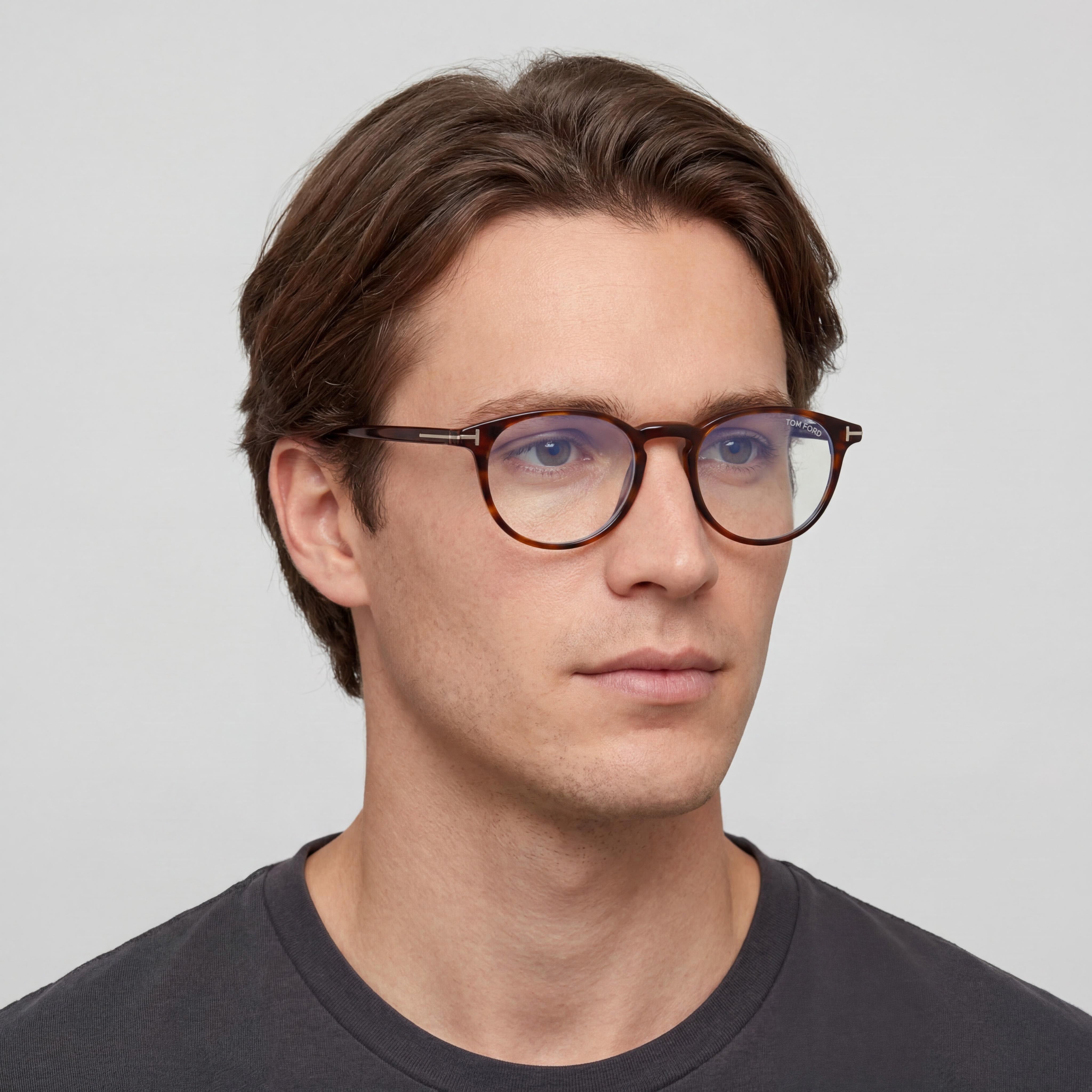 Gafas Tom Ford Ft5803-b para hombre, montura de plástico pantografiado brillante color habana, con lentes transparentes que bloquean la luz azul, 49mm, Photo 4
