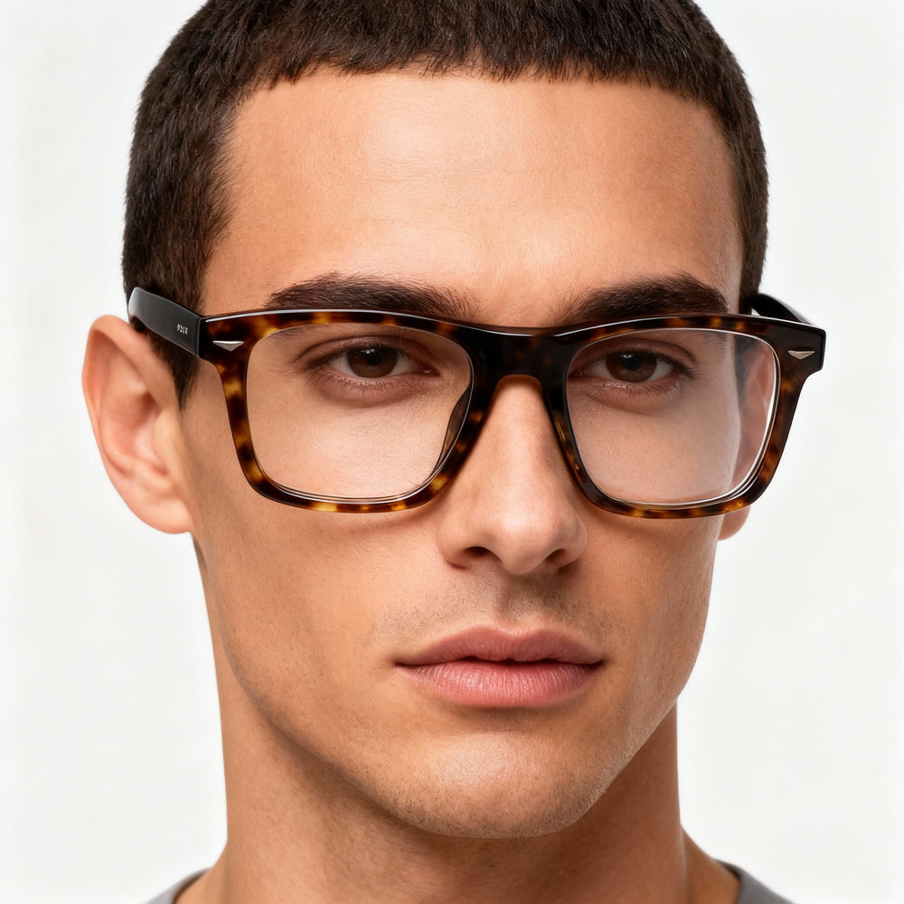 Gafas Police Casual de acetato para hombre, montura negra brillante, lentes de plástico de demostración, talla 52-145-20