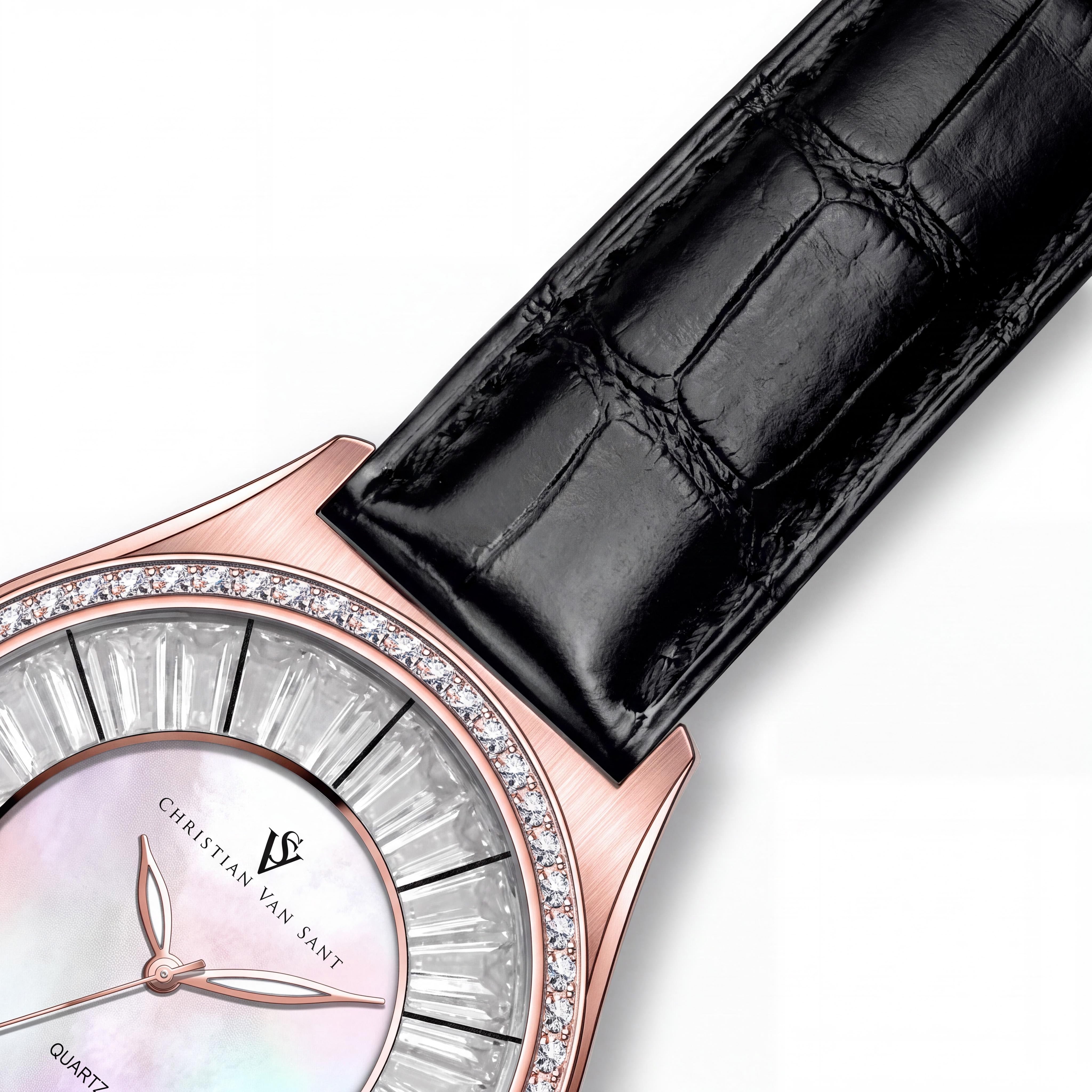 Christian Van Sant CV3205 Modern Women's Stainless Steel Case Leather Strap Mother of Pearl Dial Water Resistant Watch, Photo 3