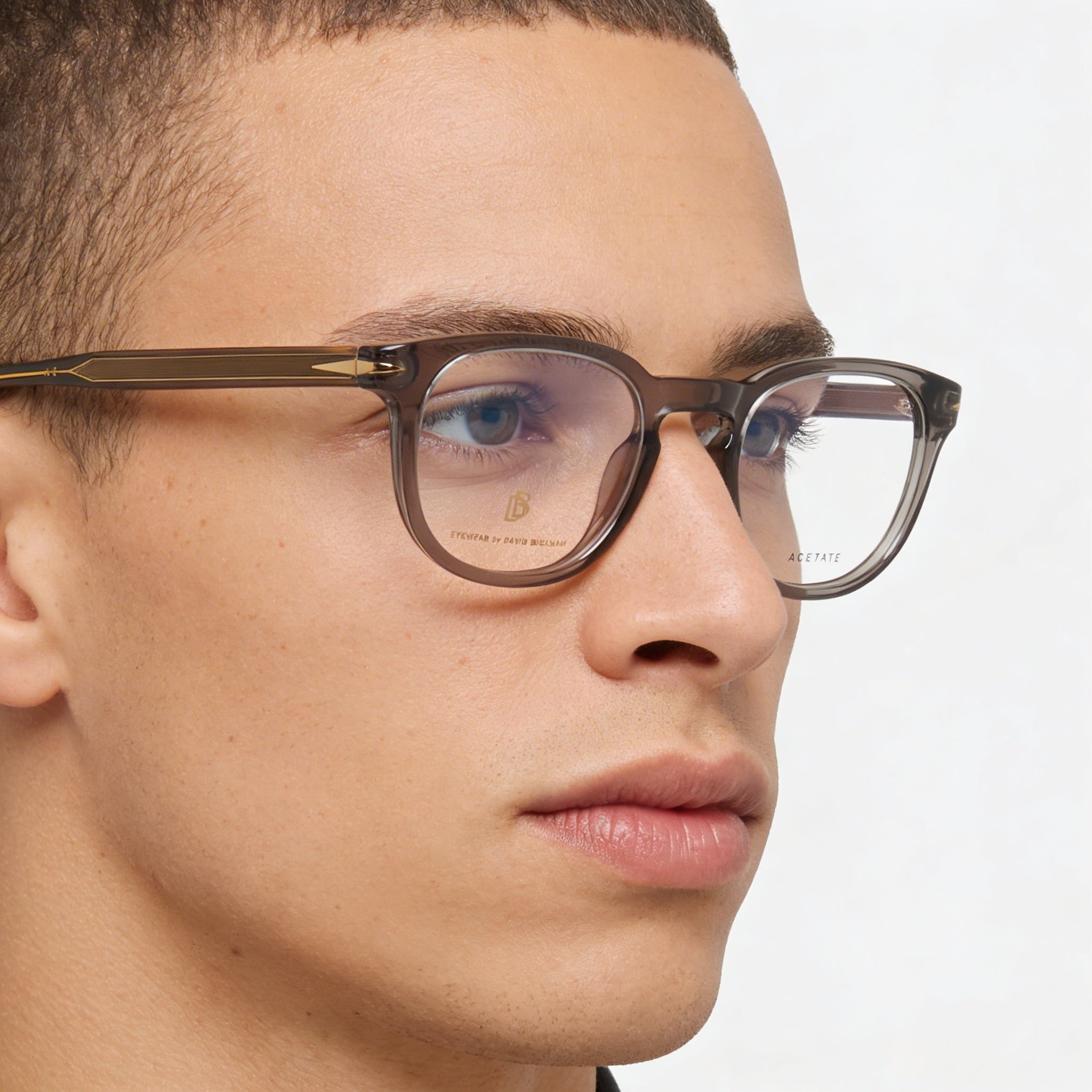 David Beckham Db 1072 Men's Plastic Optical Frames in Grey, featuring a 50mm lens width, 22mm bridge width, and 145mm temple length., Photo 5