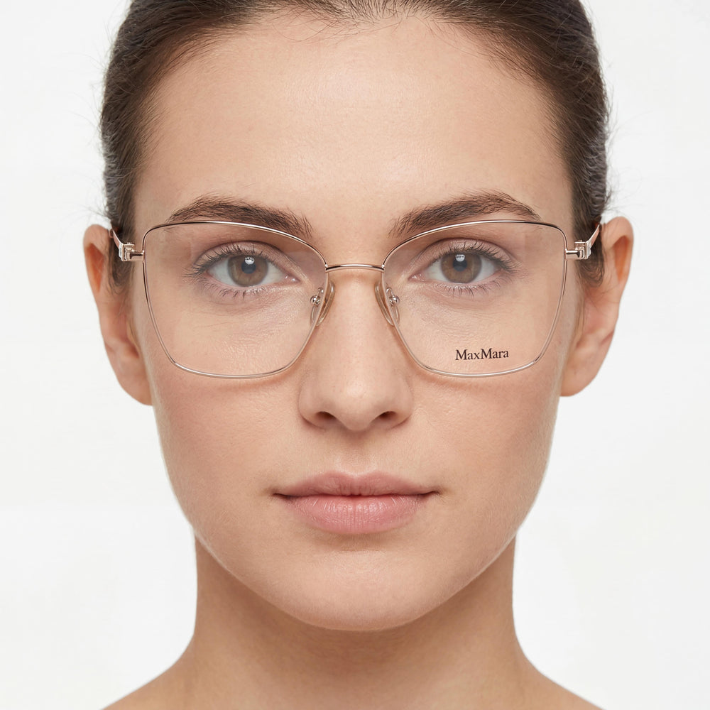 MaxMara Casual Women's Shiny Rose Gold Metal Frame Optical Eyeglasses with Clear Demo Lenses, Size 55
