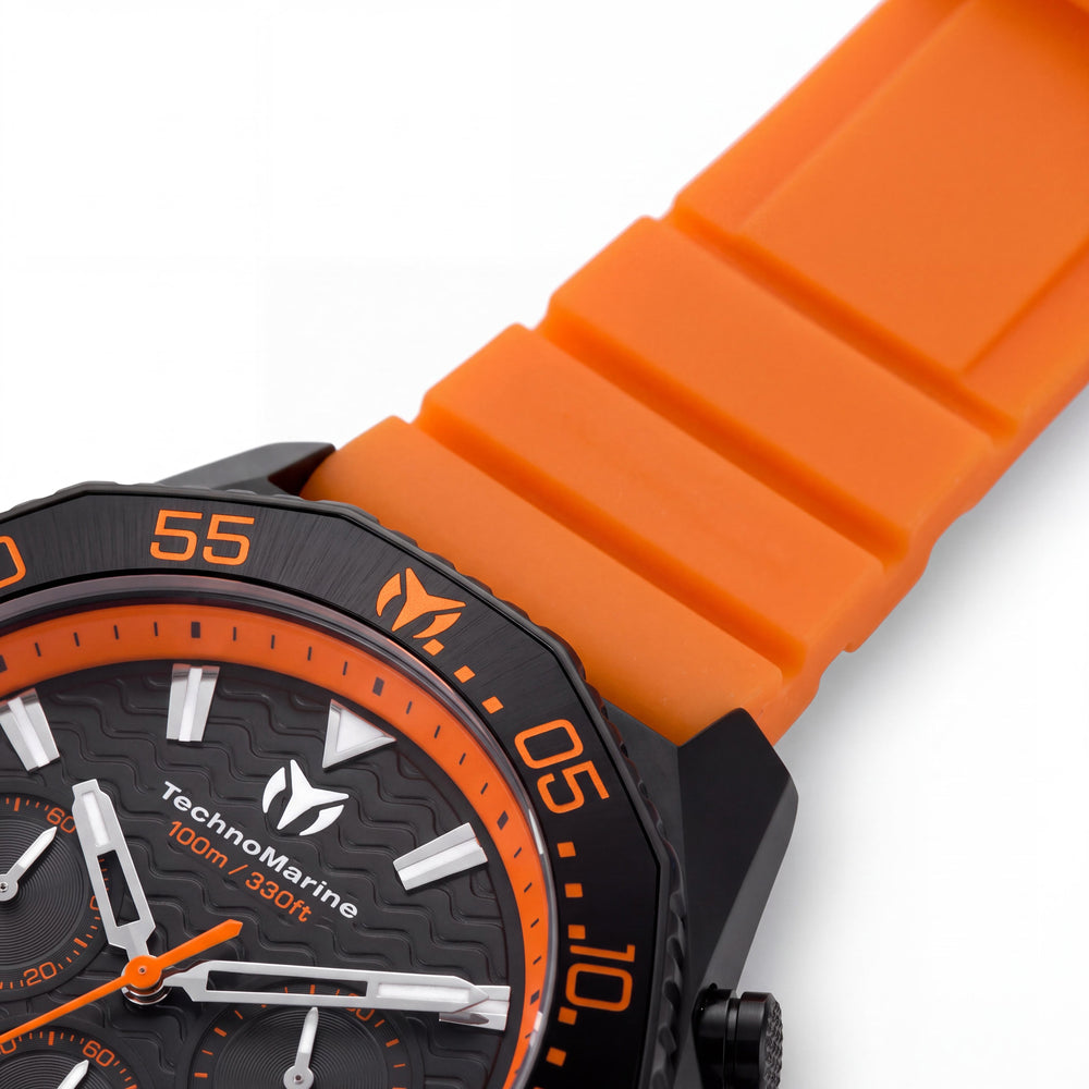 Reloj Technomarine Mar Vivo TM-225076 Cronógrafo de Cuarzo Unisex, Esfera Negra, Caja de Acero, Correa de Silicona, 44mm