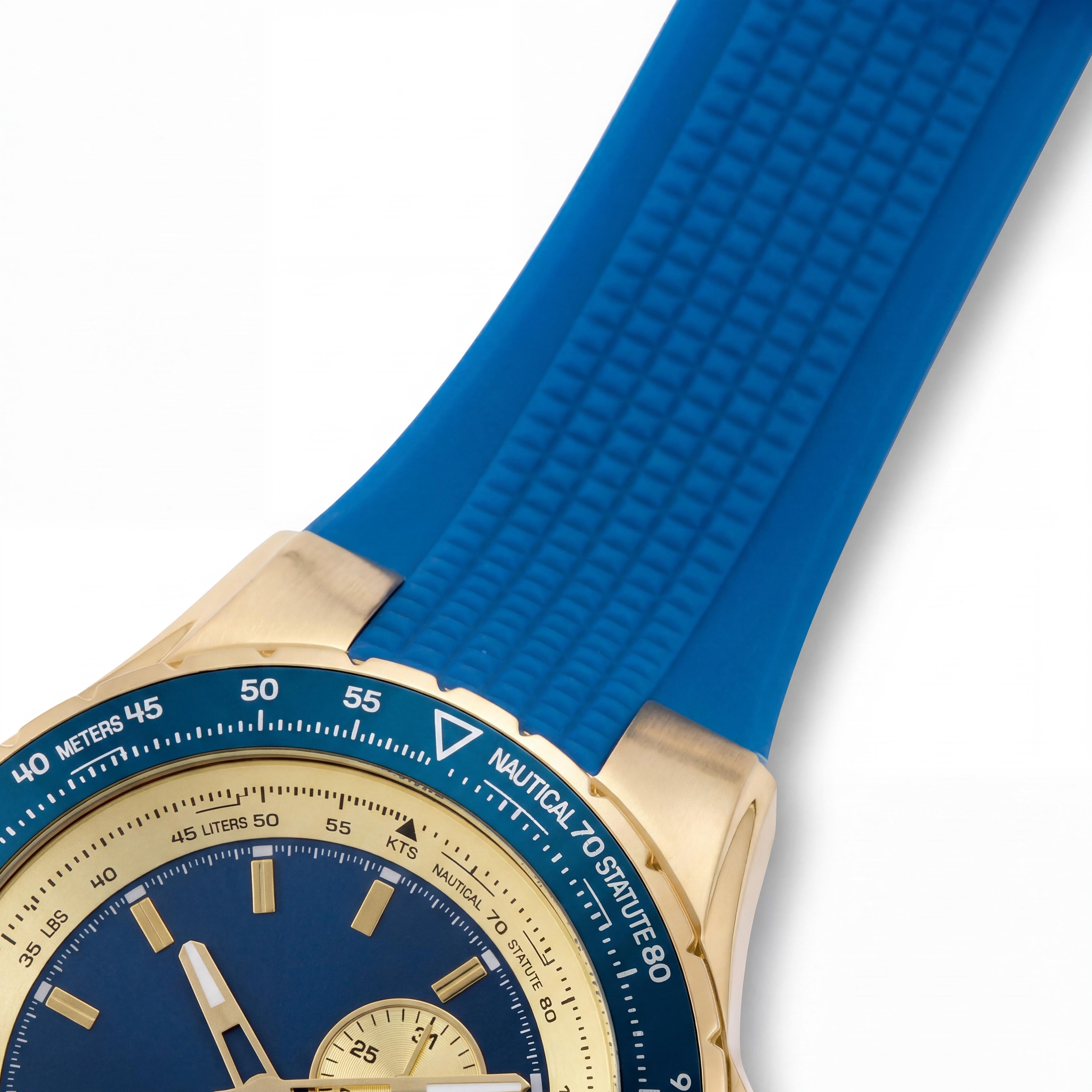 Invicta Aviator 49727 Reloj Unisex de Cuarzo de Acero Inoxidable Tono Dorado con Esfera Azul y Correa de Silicona de 50 mm Resistente al Agua, Photo 3