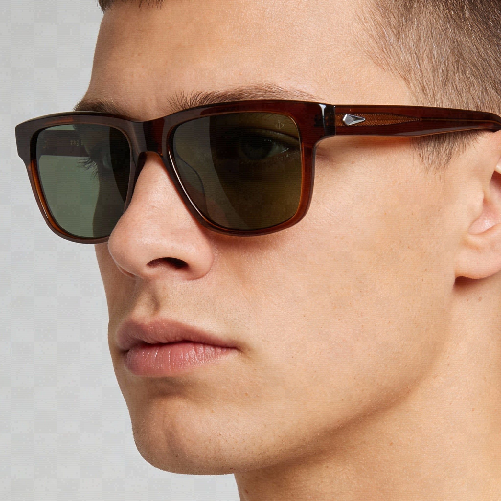 rag & bone Modern Men's Transparent Brown Acetate Non-Polarized Green Lens 54mm, Photo 5