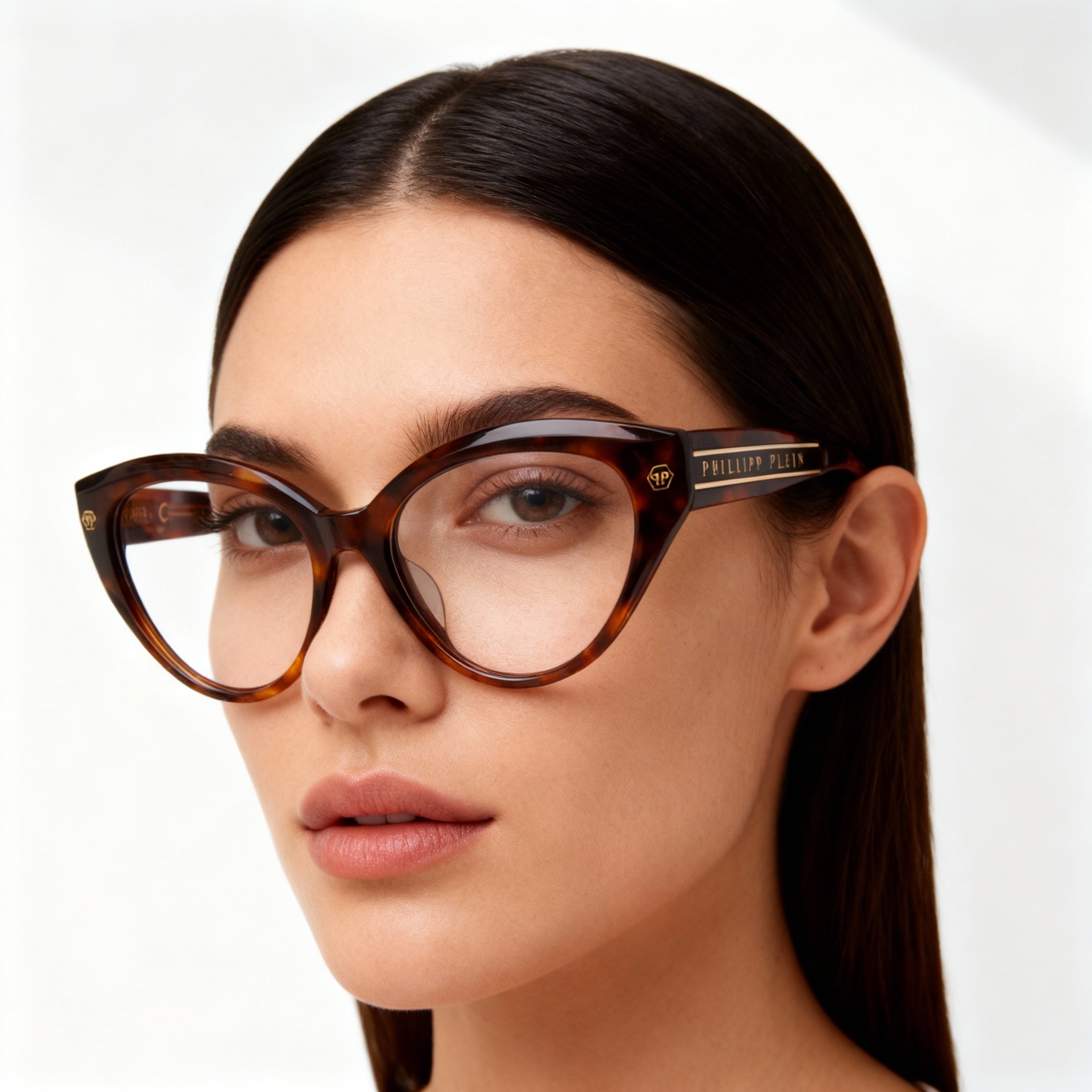 Philipp Plein VPP052 Women's Eyeglasses, Dark Havana Plastic Cat Eye Frame, Size 54-16-135, Photo 4