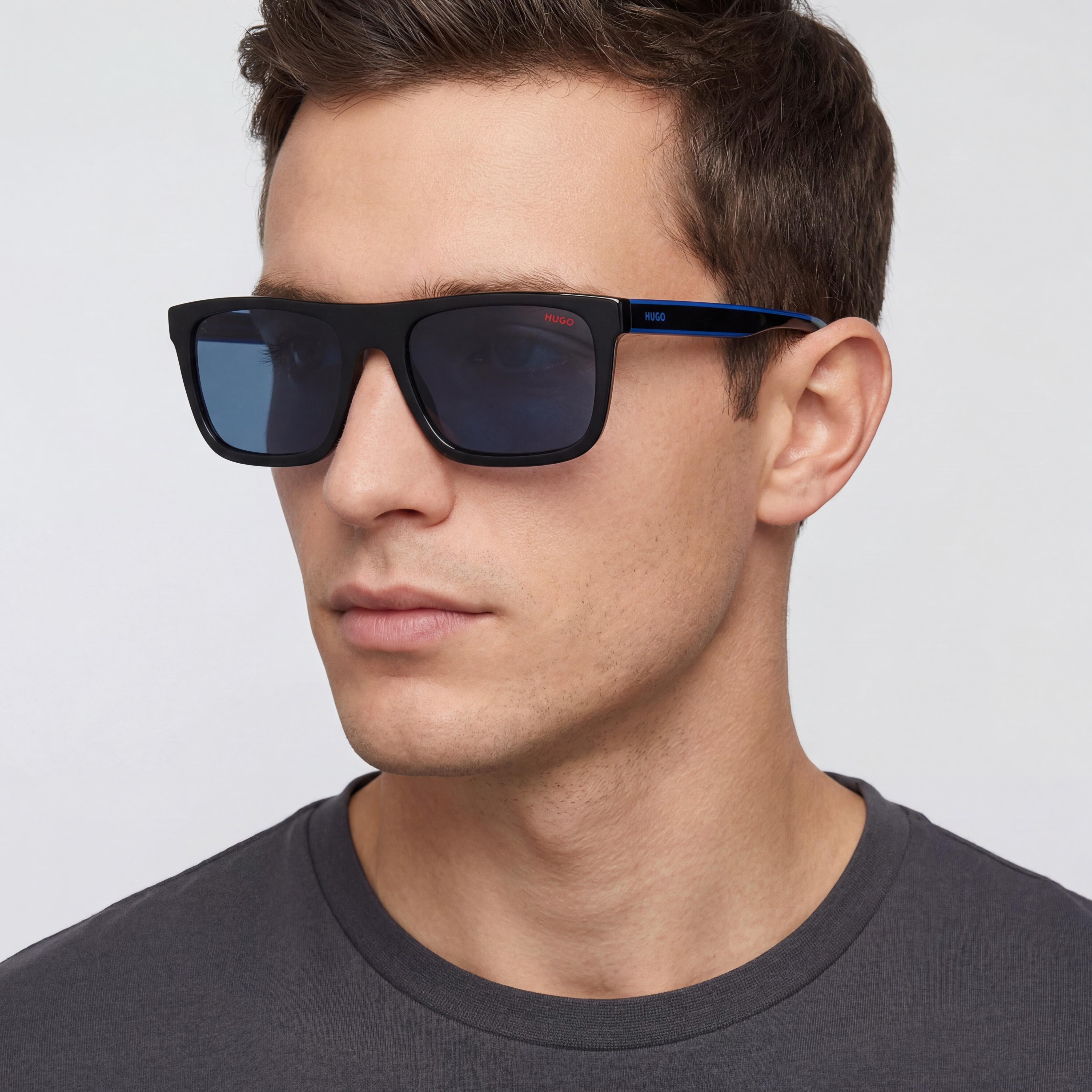 HUGO Casual Men's Eco Acetate Black Blue Non-Polarized Sunglasses 100% UV Protection 54mm, Photo 4