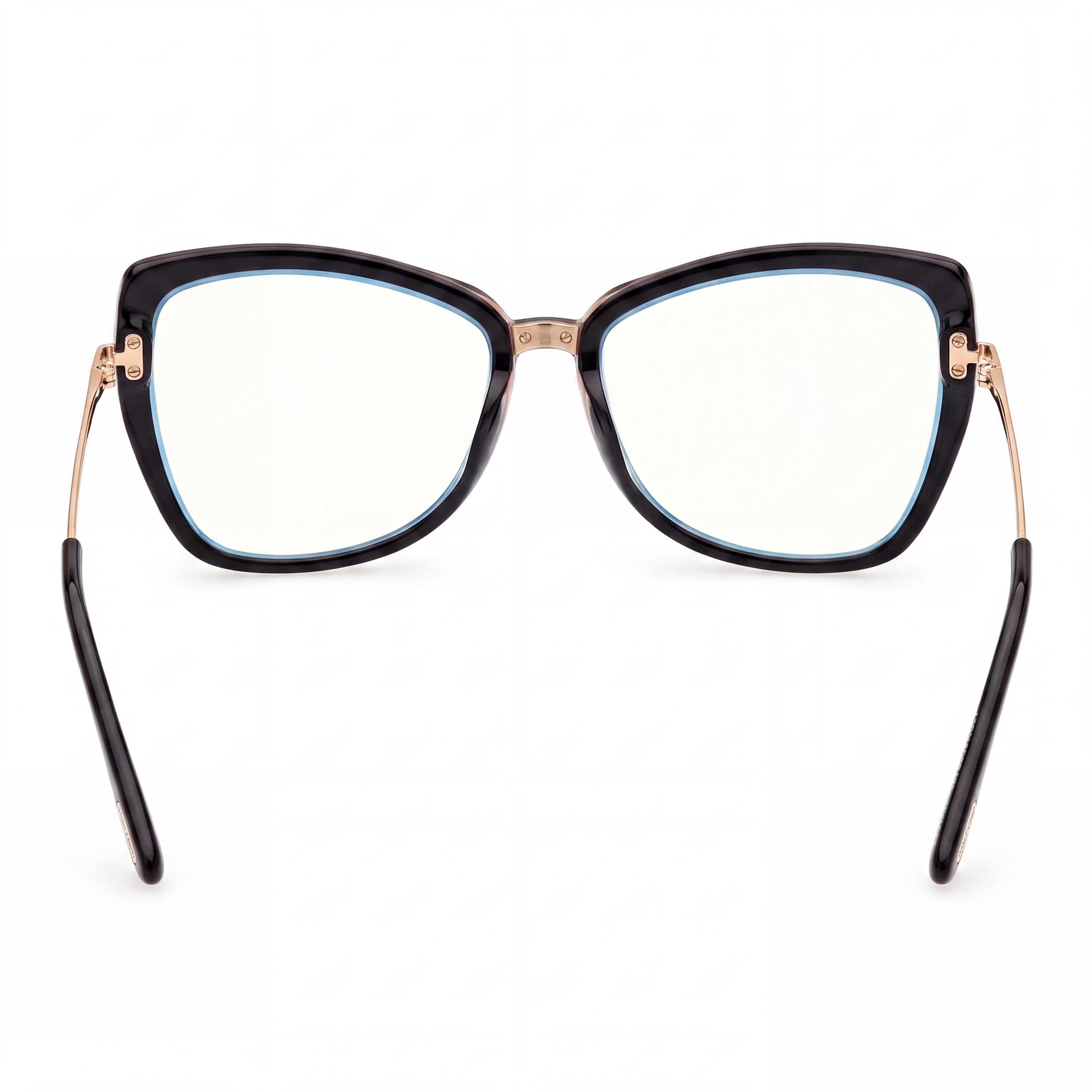 Gafas de plástico Tom Ford Ft5882-b para mujer con diseño de mariposa y bloqueo de luz azul, color negro y dorado pálido, 55 mm, Photo 3
