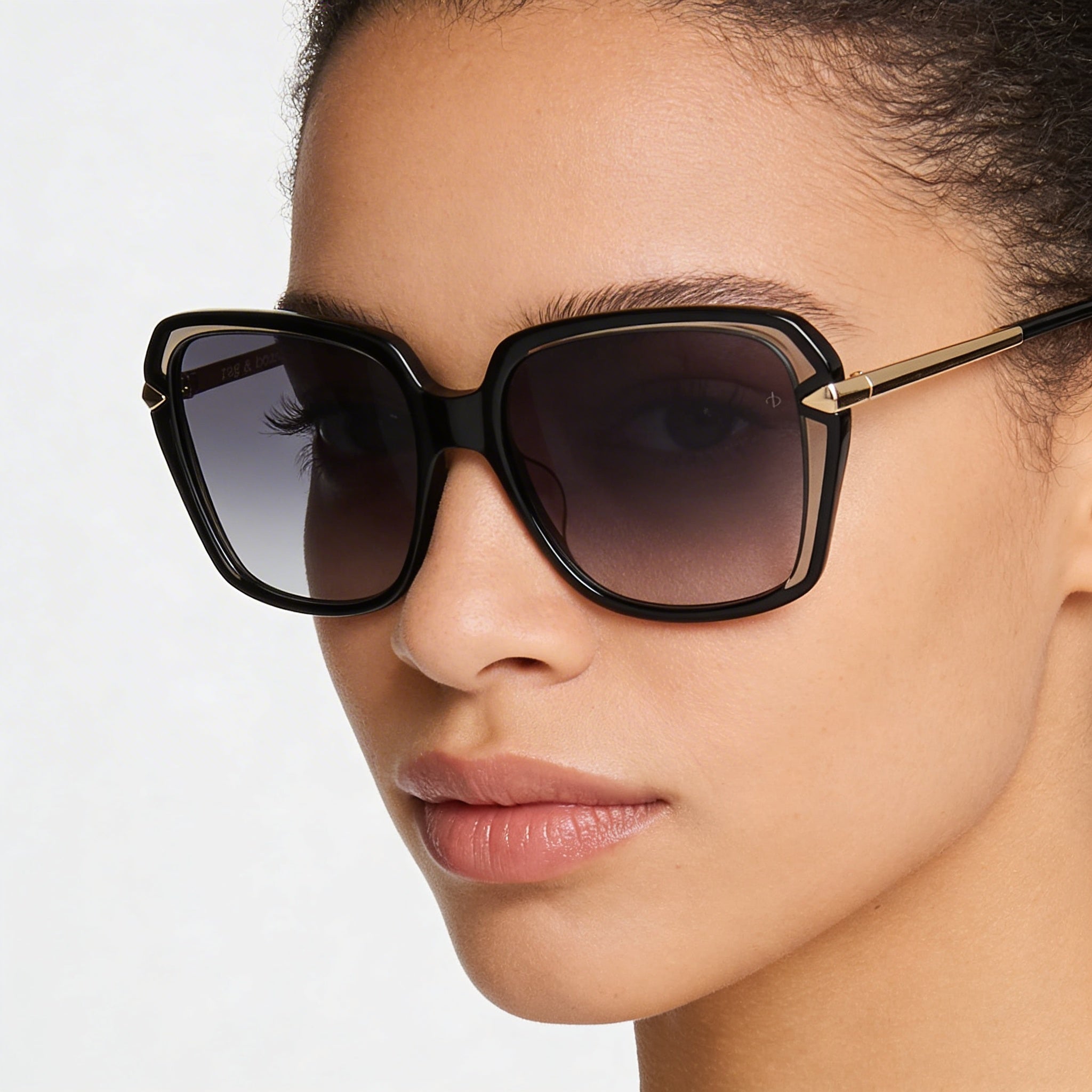 rag & bone Modern Women's Black Square Acetate Frame UV Protected Polycarbonate Non-Polarized Sunglasses 57-18-145, Photo 4