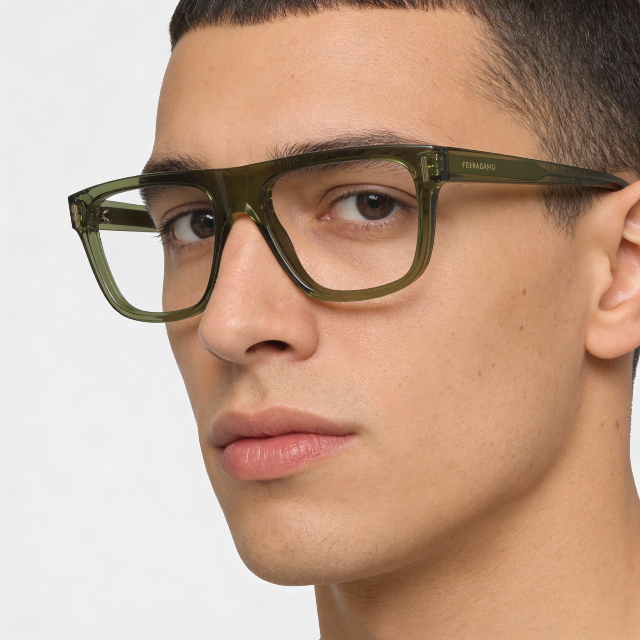 Salvatore Ferragamo Sf2997 Men's Transparent Khaki Metal Frame Polycarbonate Sunglasses 55mm, Photo 4