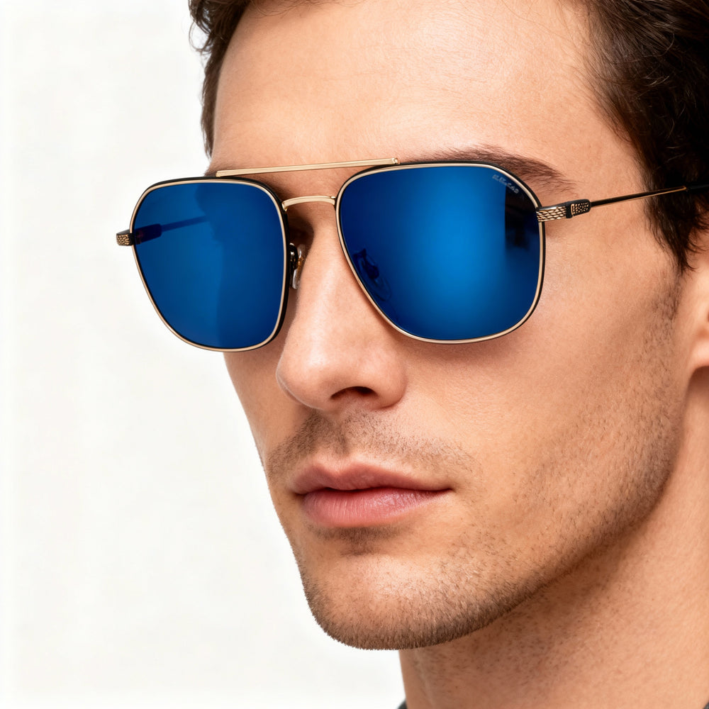 Police Unique Men’s Metal Frame Sunglasses, Non-Polarized Blue Lenses, 55-18-145 UV Protection