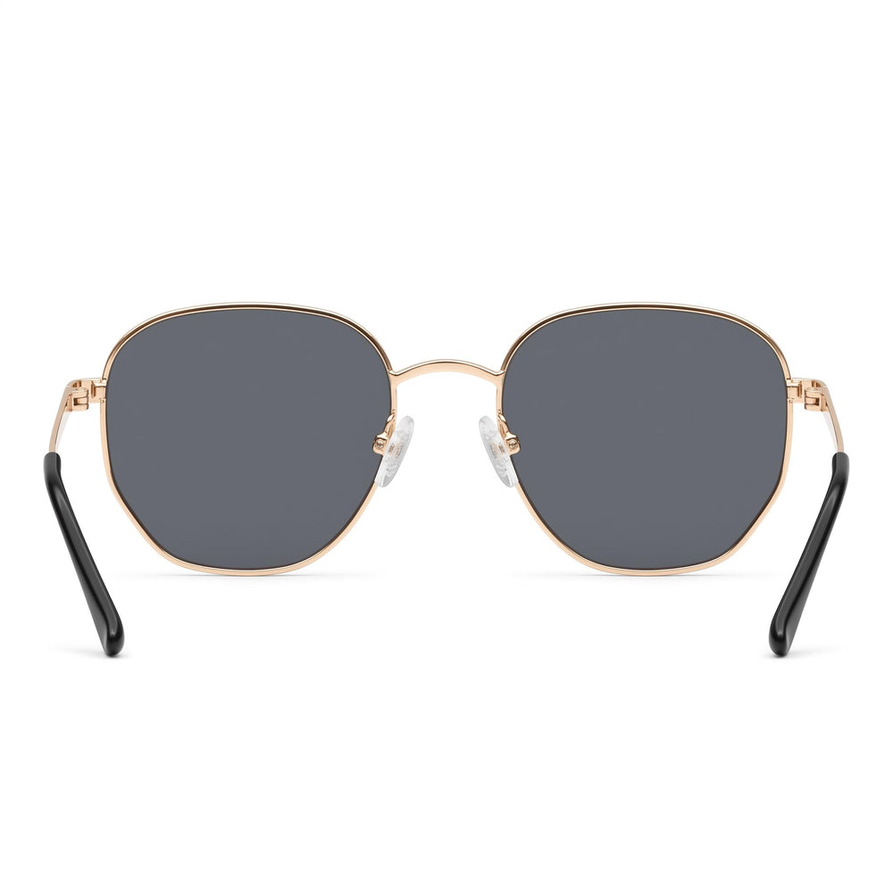 Gafas de sol QUAY AUSTRALIA Big Time unisex, montura de plástico dorada, lentes polarizadas ahumadas con protección UV, 142 mm