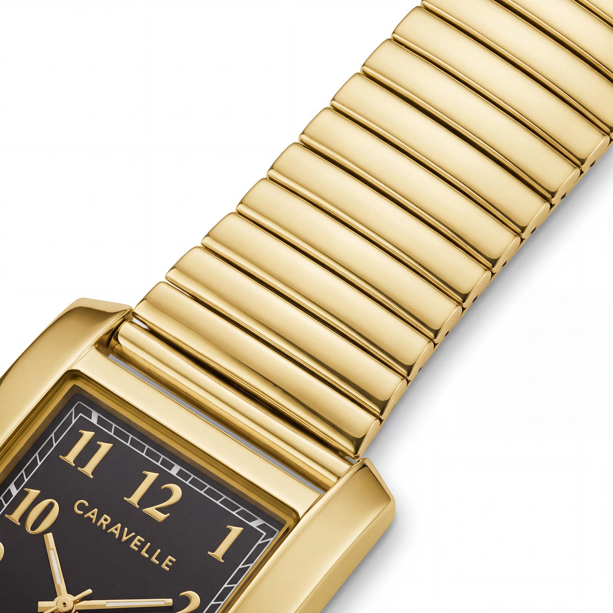 Reloj Caravelle para hombre, estilo elegante, de acero inoxidable en tono dorado con esfera negra y números arábigos, Photo 3