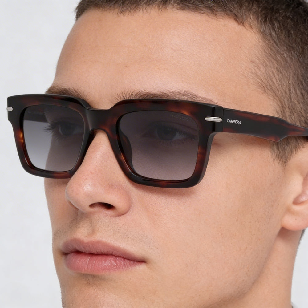 Carrera Signature Men's Brown Horn Acetate Dark Grey Shaded Non-Polarized 100% UV Sunglasses 52mm