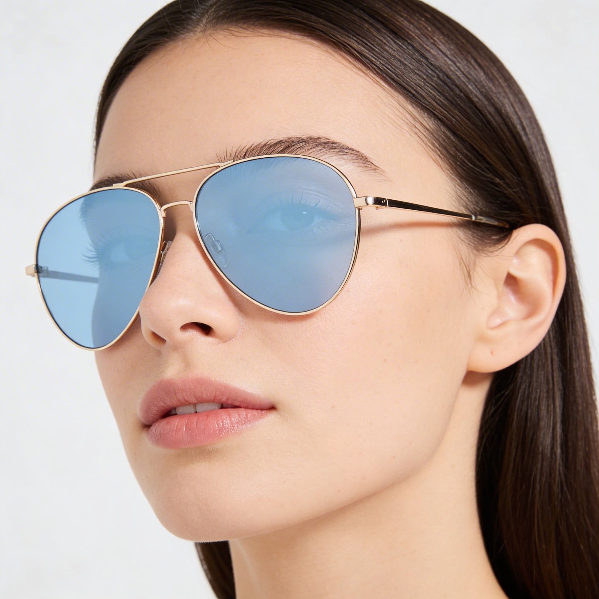 Gafas de sol clásicas Rag & Bone estilo aviador para mujer, de metal dorado y beige, con lentes azules, ajustables, 54 mm, Photo 4