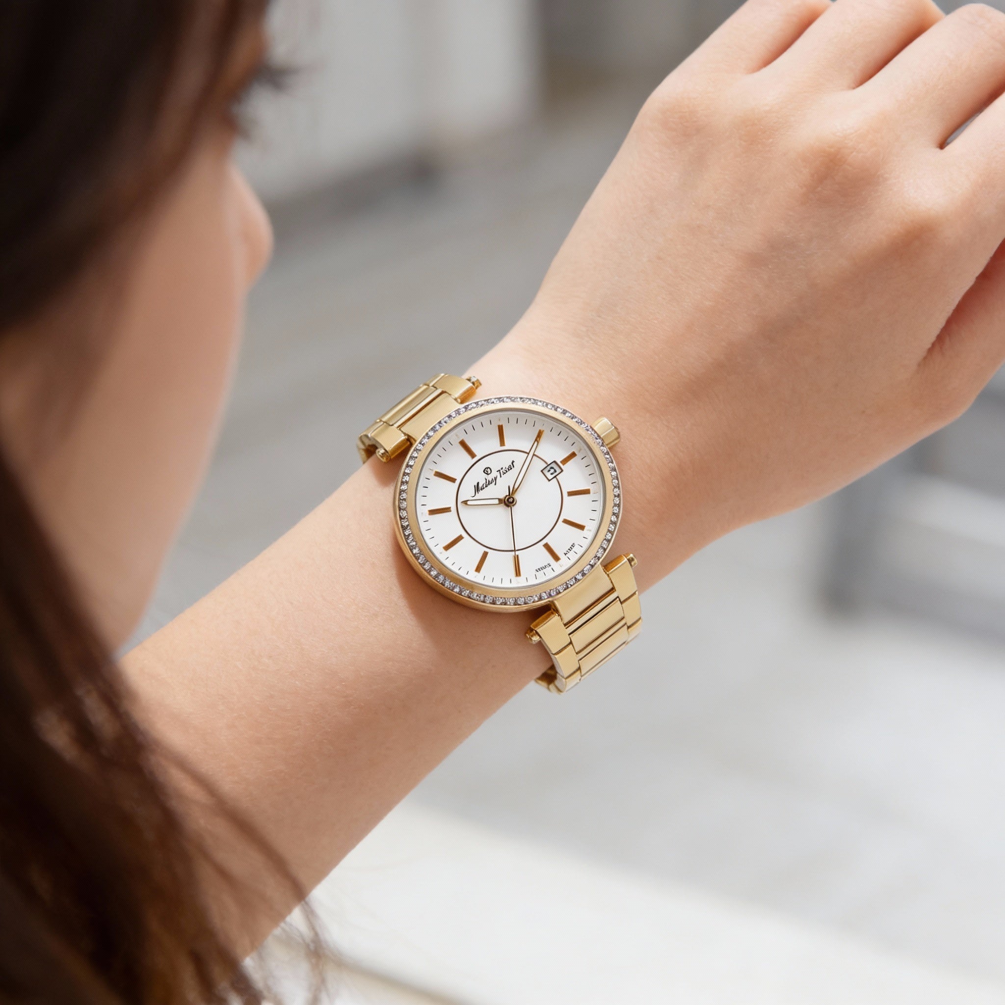 Reloj MATTHEY-TISSOT para mujer con movimiento de cuarzo, caja y pulsera de acero inoxidable, esfera blanca, resistente al agua, Photo 4
