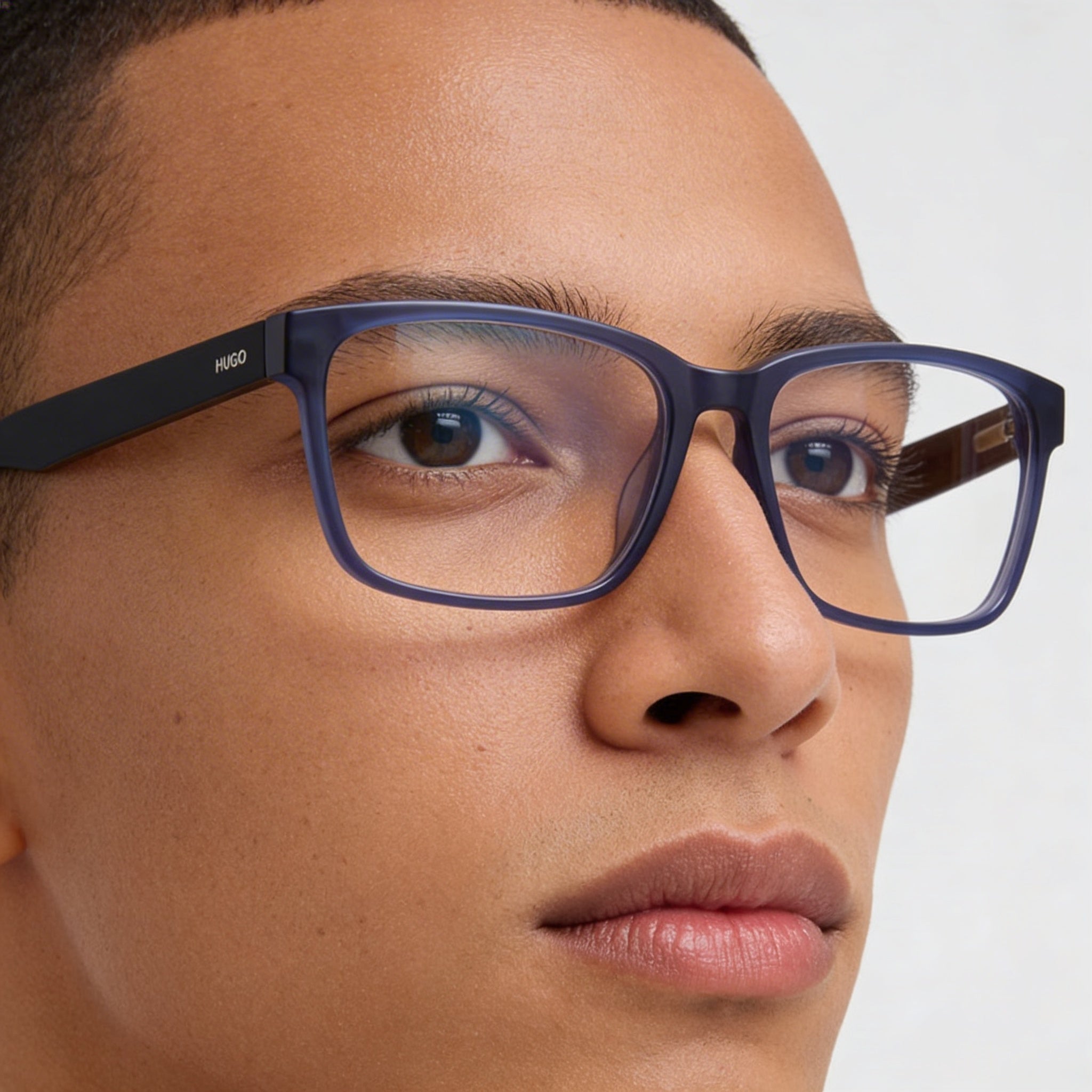 Gafas graduadas Hugo Boss HG 0182 unisex, montura de plástico azul mate, montura completa, cuadradas, con lentes de policarbonato, 55-16-140, Photo 5