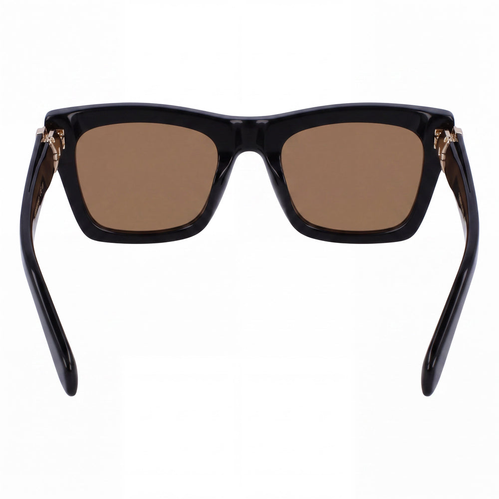 Gafas de sol Ferragamo Sf2013s para mujer, montura de acetato negro y dorado, lentes marrones, protección UV, 52 mm