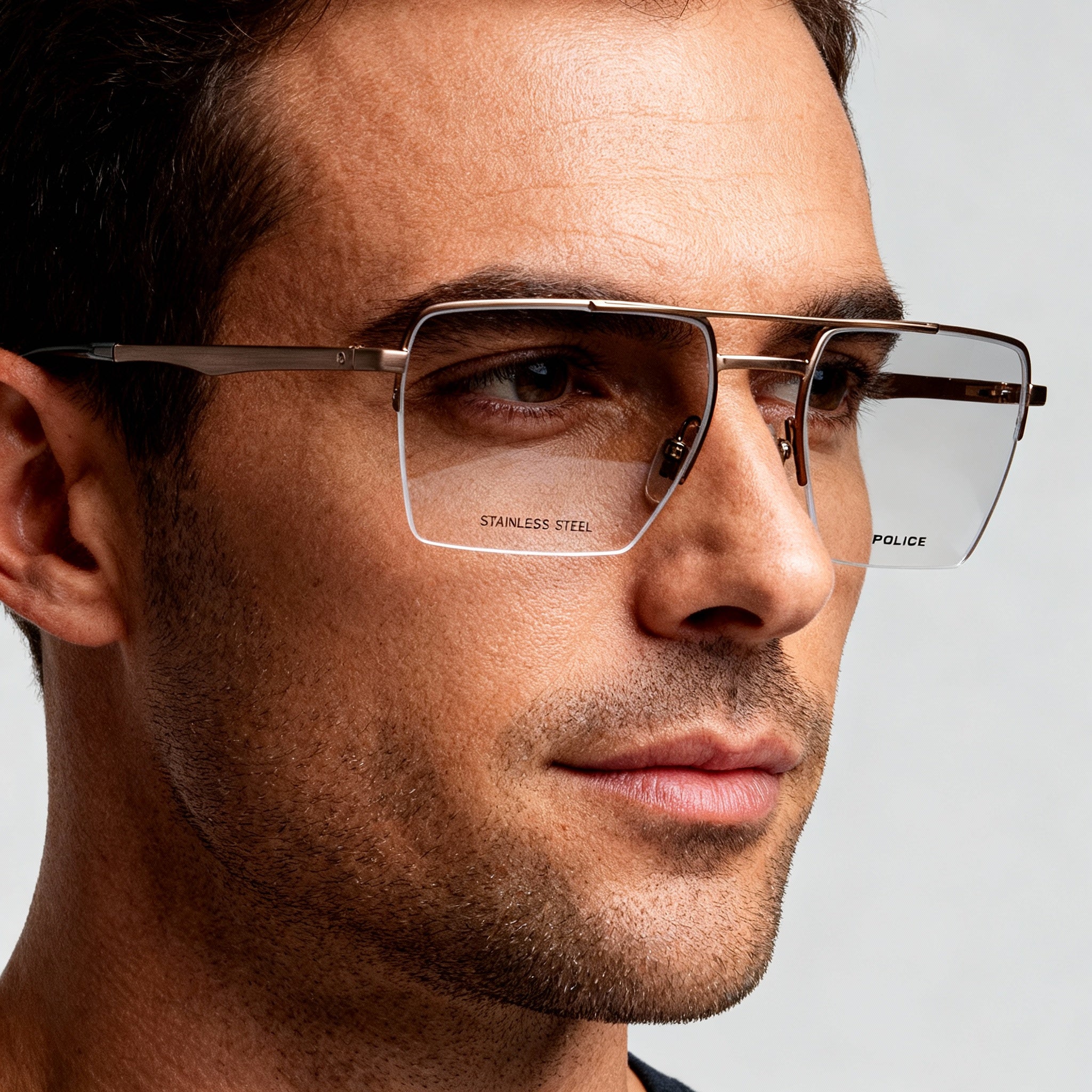 Police classical Men's Optical Eyeglasses with Shiny Satin Bronze Metal Frame, Size 55-18-145, Photo 5