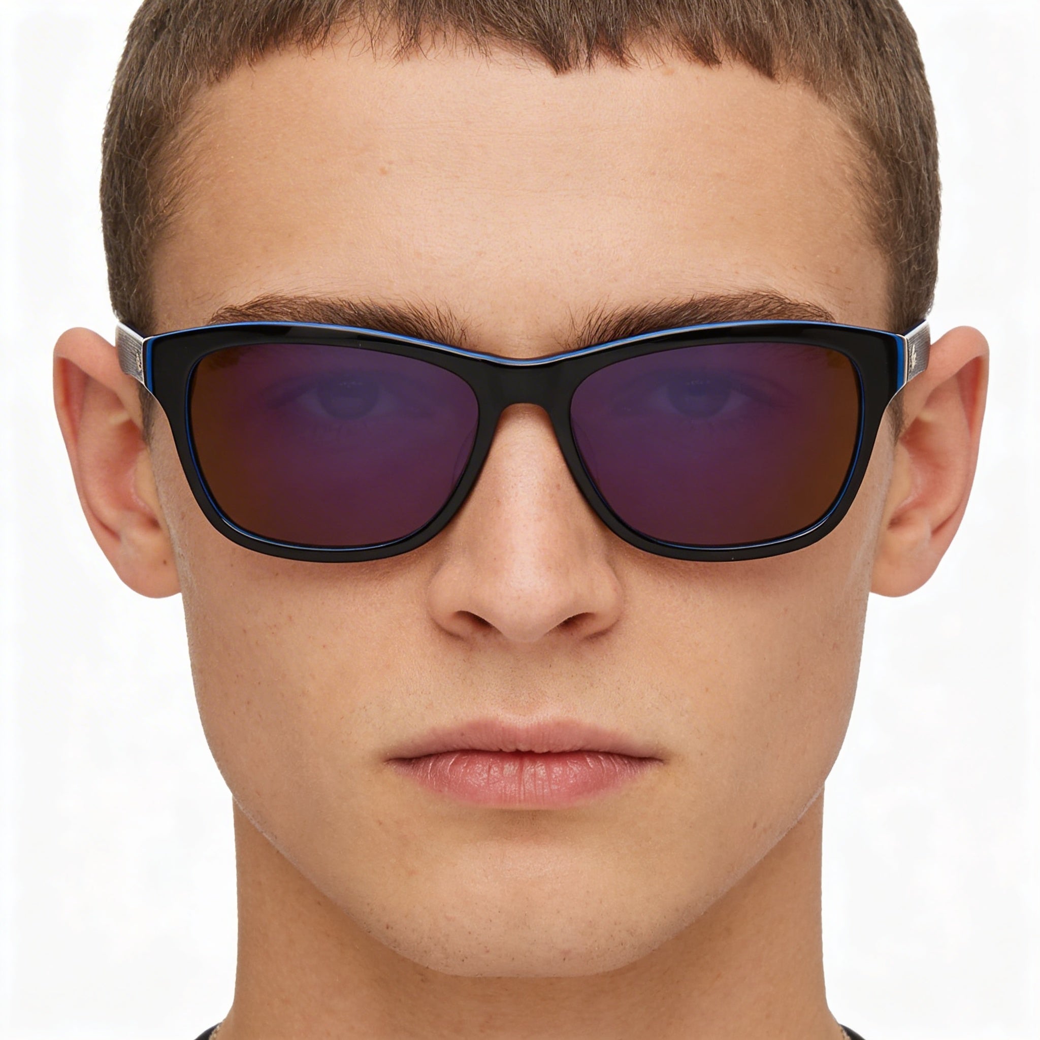 Gafas de sol unisex Lacoste con lentes marrones antirreflejos con protección UV, armazón de plástico (plomo medio, negro, azul belleza), 55 mm, Photo 4
