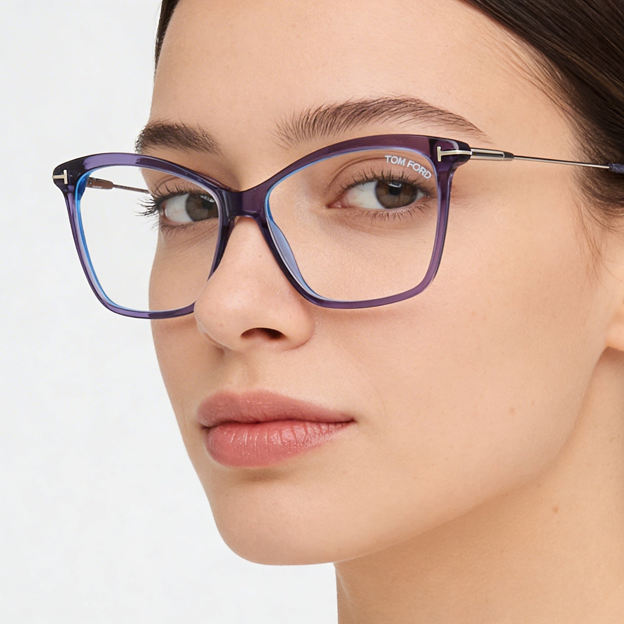 Gafas de mujer Tom Ford Ft5687-b de acetato con lente transparente, paladio violeta brillante, talla 56-14-140, Photo 4