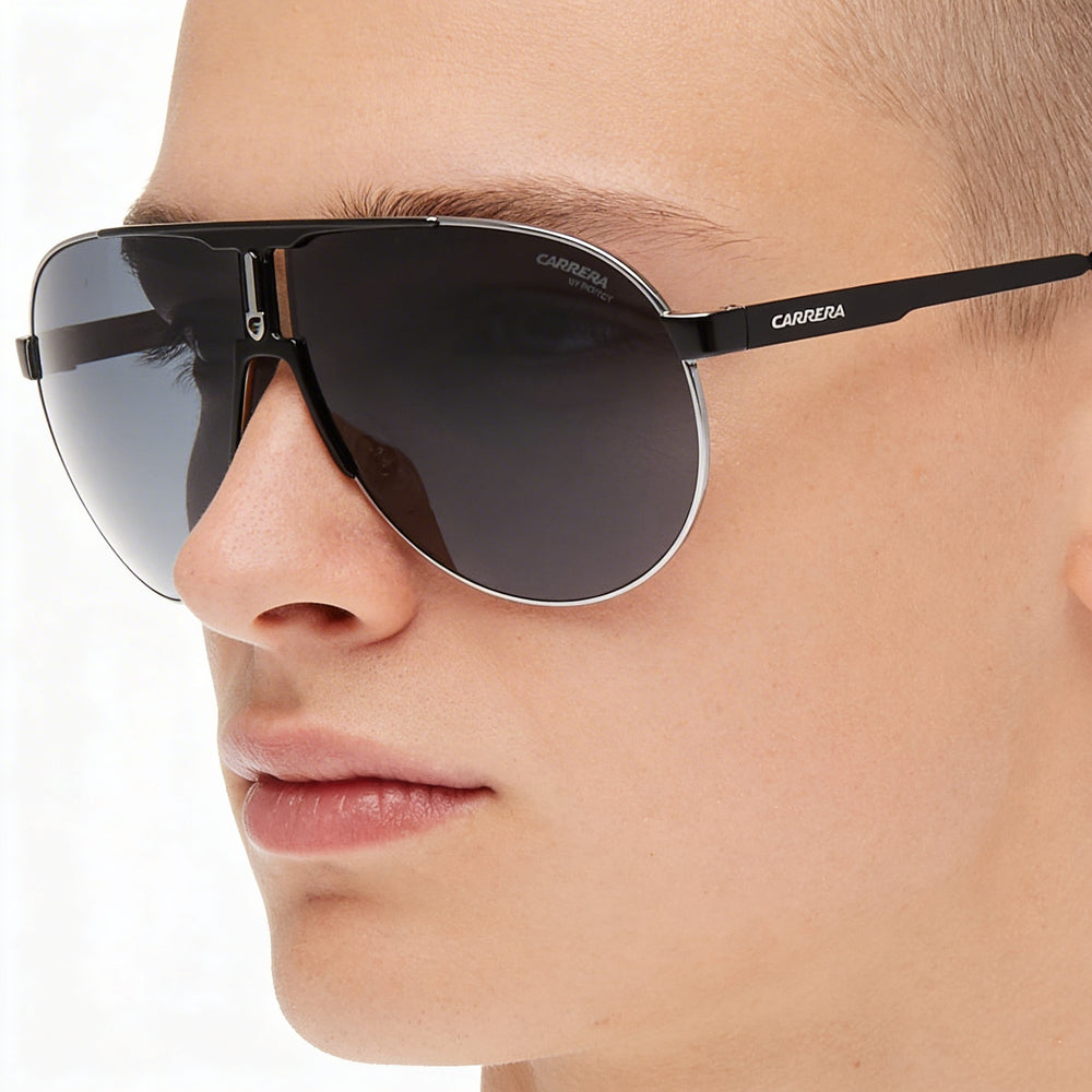 Carrera Ca1005/S Unisex Matte Black Stainless Steel Pilot Sunglasses with UV Protected Gradient Gray Blue Lenses 66mm