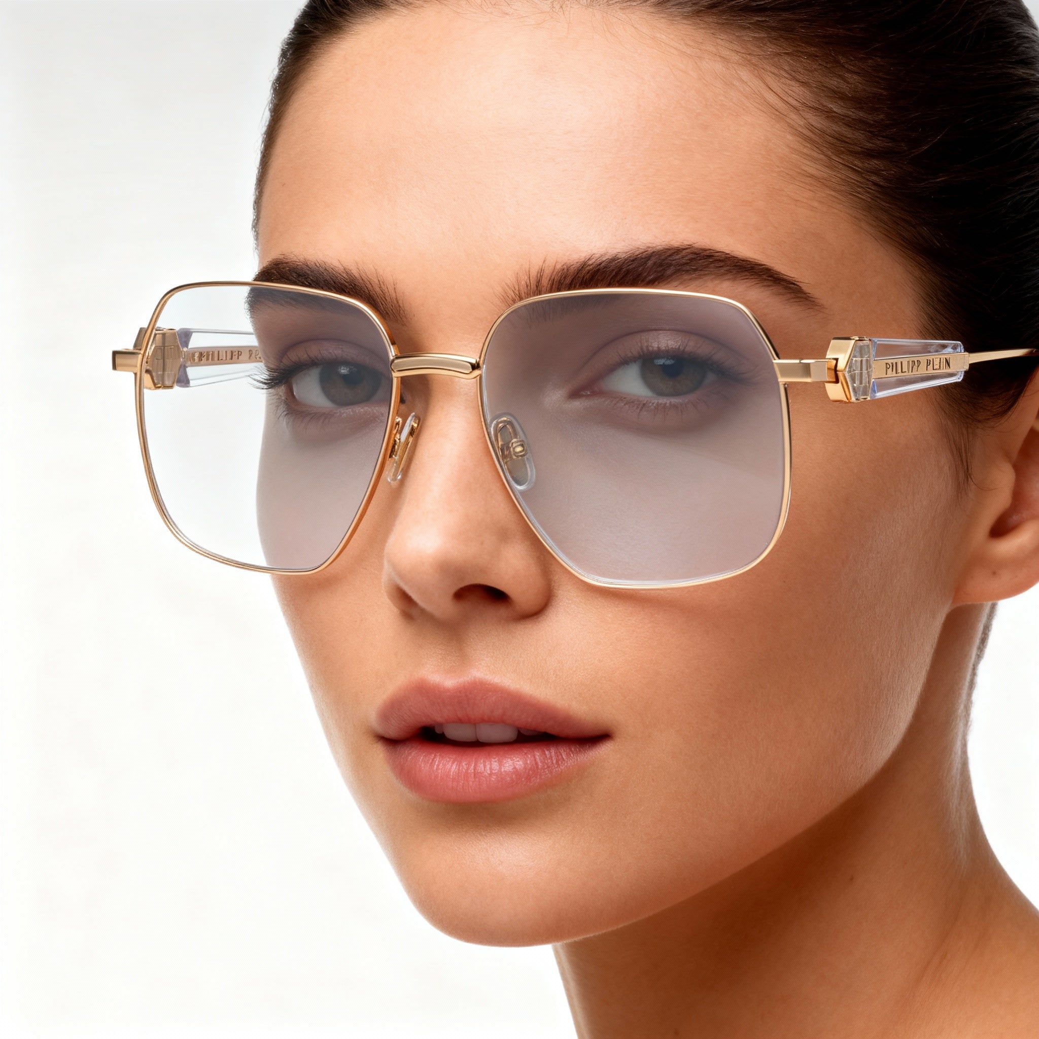 Philipp Plein Vpp126s Women's Stainless Steel Shiny Rose Gold with Beige Eyeglasses 57-16-140, Photo 4