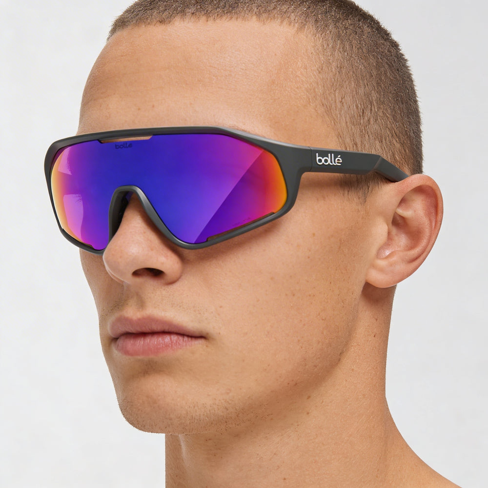 bollé Unisex Titanium Matte Frame Shatter Resistant Sunglasses, 100% UV, Volt Ultraviolet Lenses, 55mm