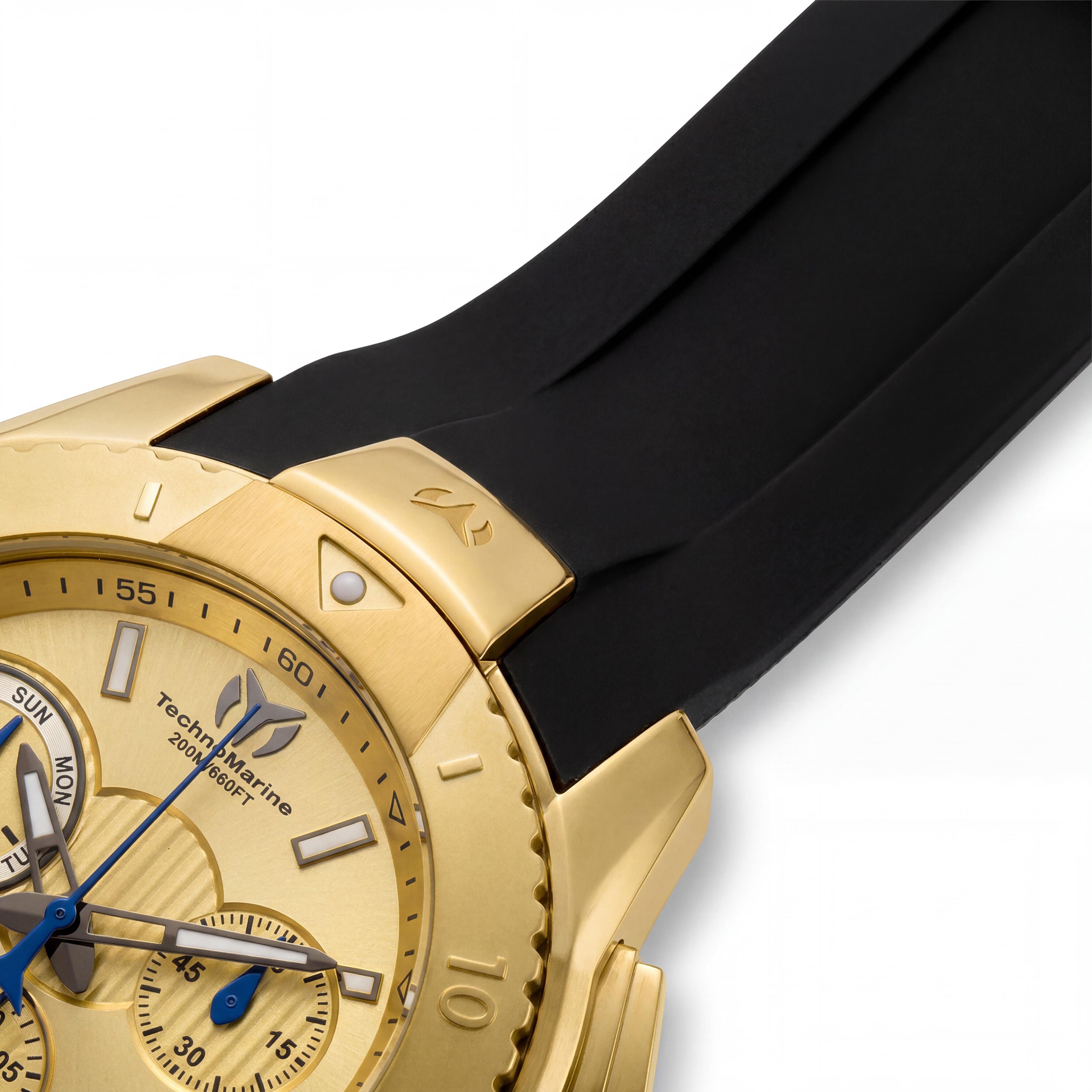 TechnoMarine Men's Luxury Watch, Gold-Tone Stainless Steel, Black Silicone, Swiss Quartz, Chronograph, 200m WR, 48mm, Photo 3