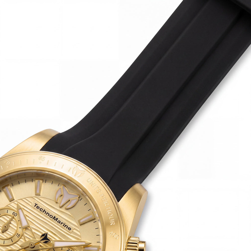 Technomarine Men's TM-219034 Quartz Watch, Black Stainless Steel Case with Gold Dial, Chronograph, Water Resistant, 42mm