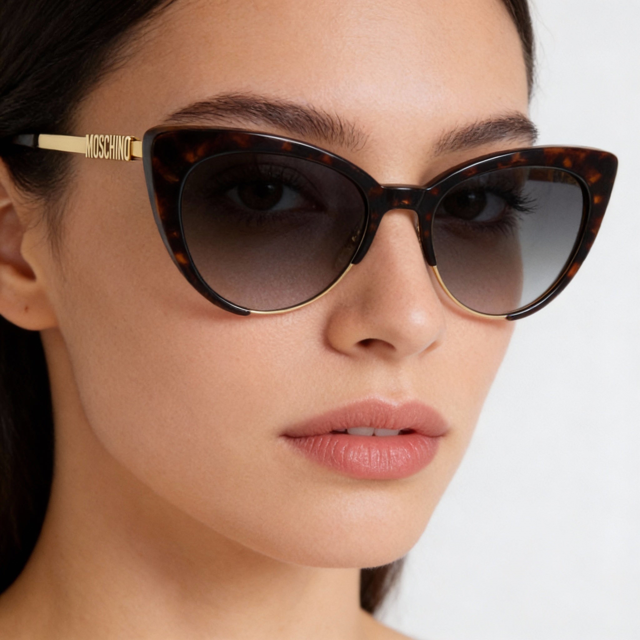 Gafas de sol Moschino Mos040/S Cat-Eye Havana de poliamida para mujer, gris oscuro, lentes 100 % UV no polarizadas, 55 mm, Photo 4