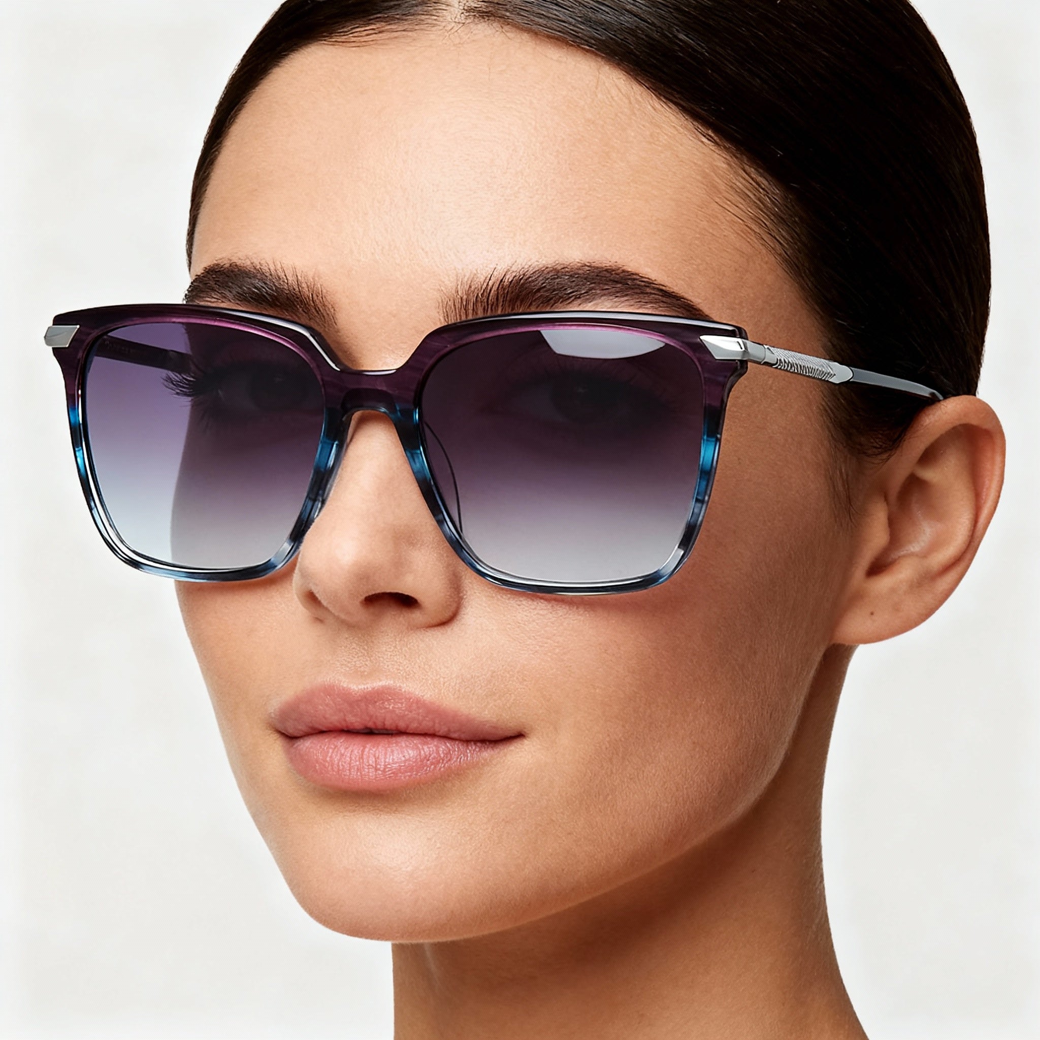 rag & bone Modern Women's Acetate Full Rim Square Sunglasses, Blueviolhorn, Grey Lenses 55-17-140, Photo 5