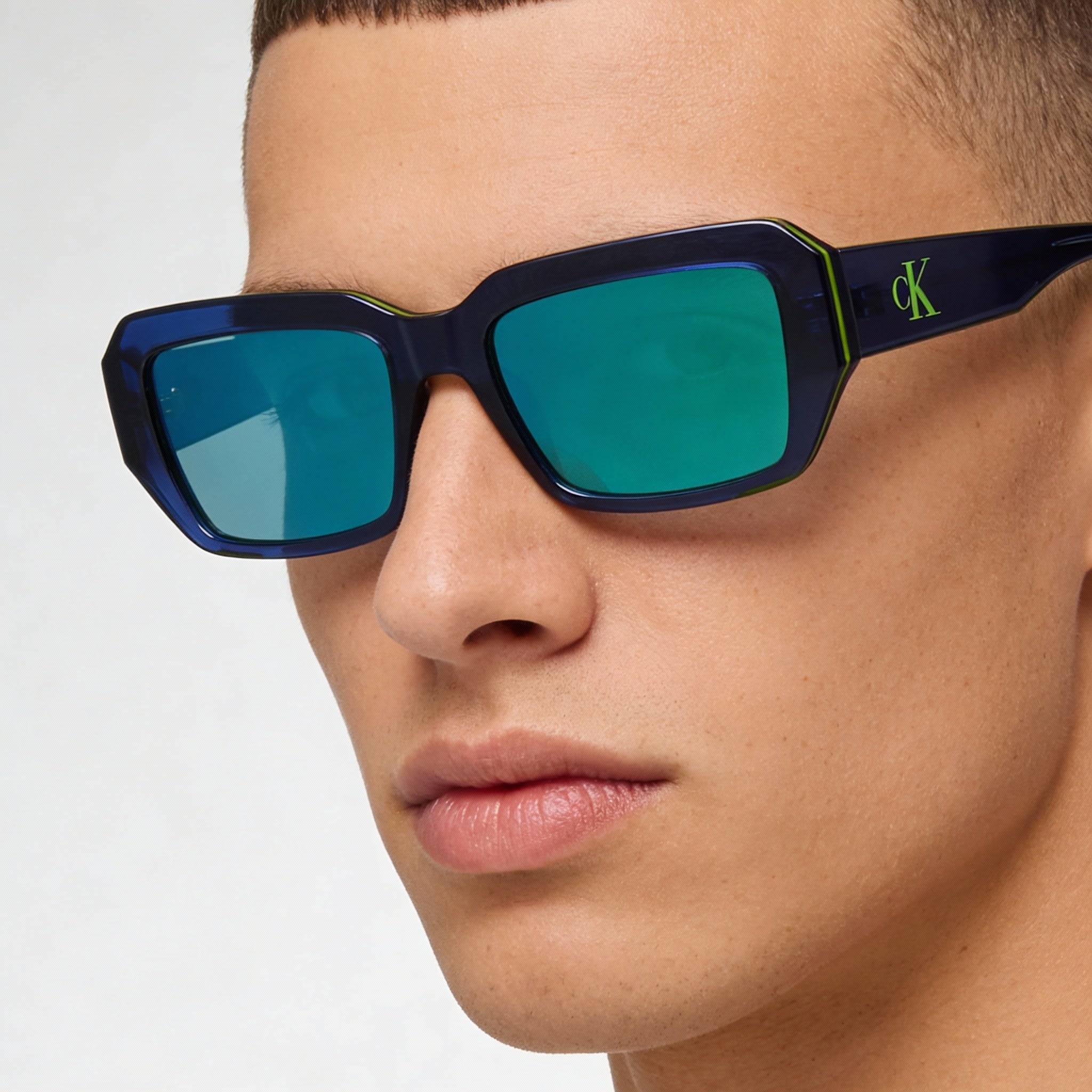 Gafas de sol Calvin Klein Modern para hombre, montura azul de beta-titanio, lentes verdes, protección UV, 53 mm, Photo 4