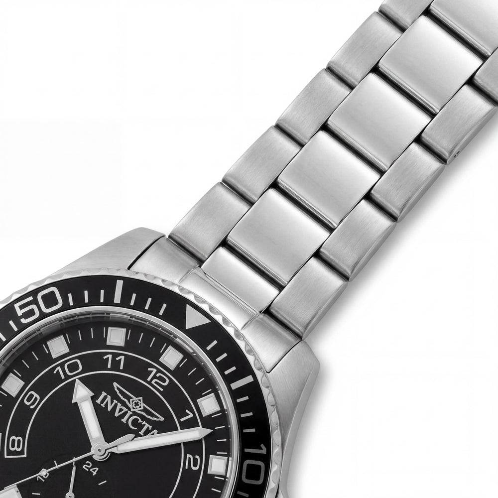 Reloj Invicta unisex de 44 mm con brazalete de acero inoxidable plateado, esfera negra, cristal Hardlex, resistente al agua y a los arañazos