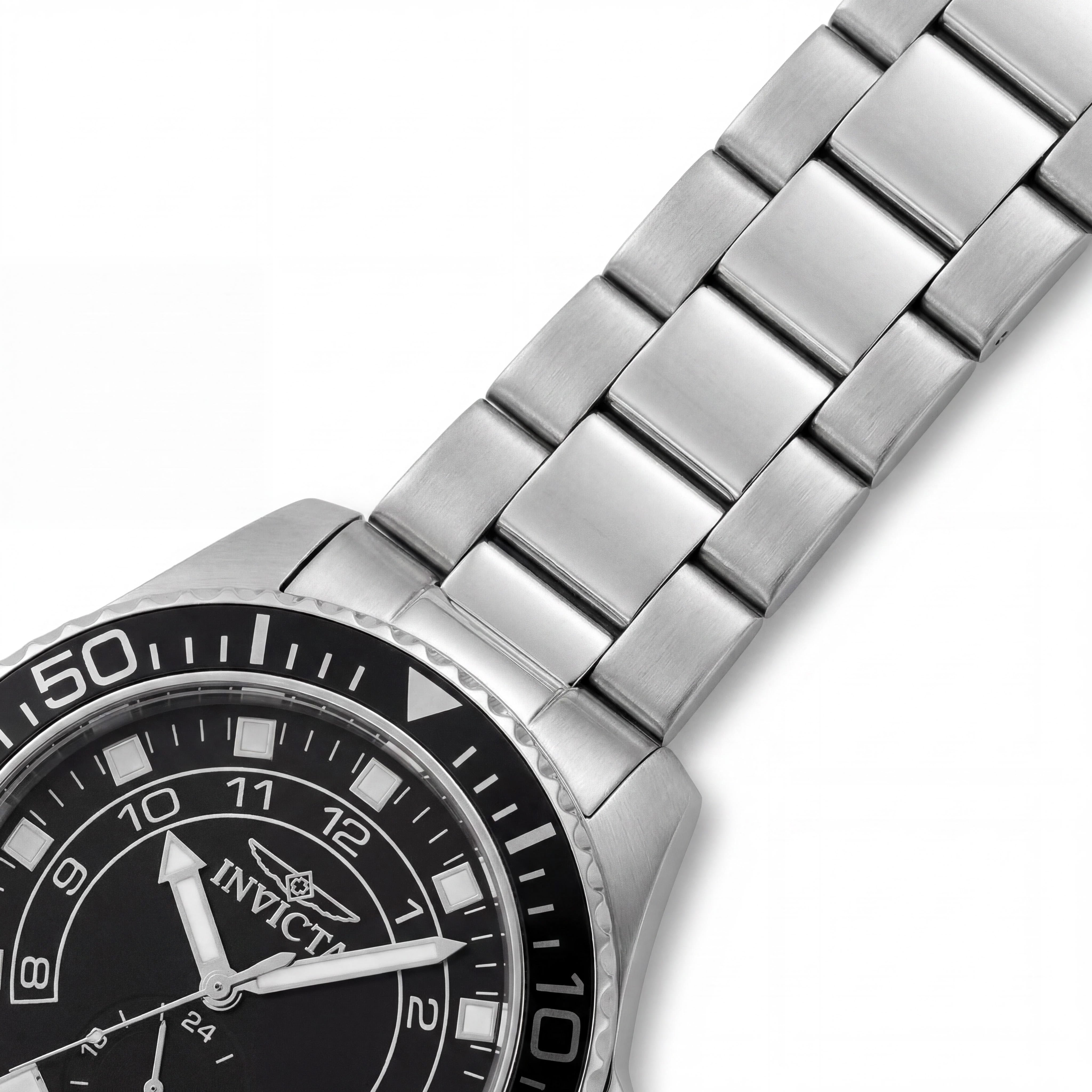 Reloj Invicta unisex de 44 mm con brazalete de acero inoxidable plateado, esfera negra, cristal Hardlex, resistente al agua y a los arañazos, Photo 3