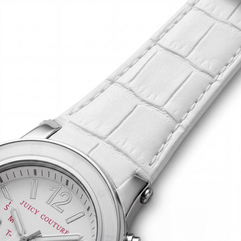 Reloj Juicy Couture Casual para mujer, de acero inoxidable, de cuarzo, cronógrafo, resistente al agua, esfera blanca, 41 mm