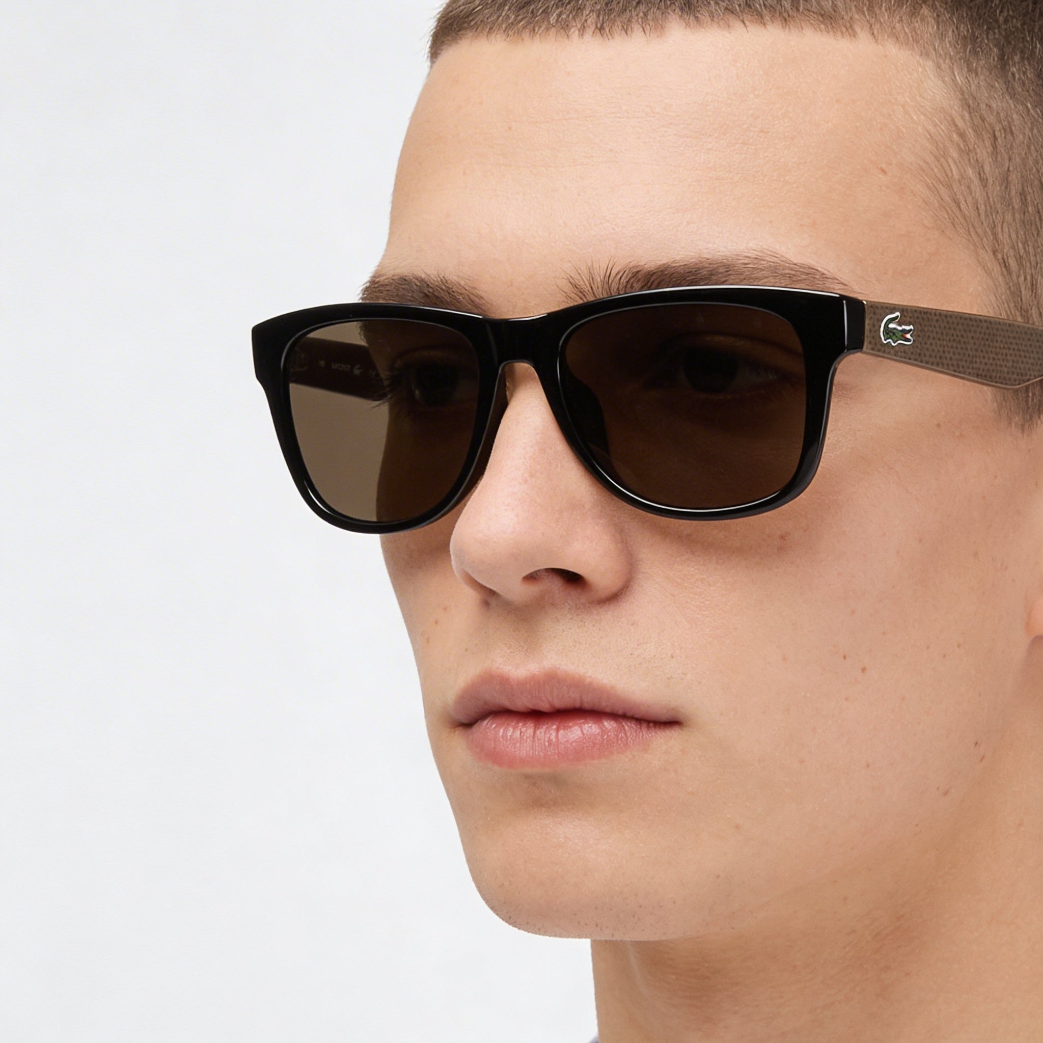 Gafas de sol unisex Lacoste L734s de plástico negro con montura cuadrada y protección UVA/UVB, lentes marrones, 51-18-140 mm, Photo 4