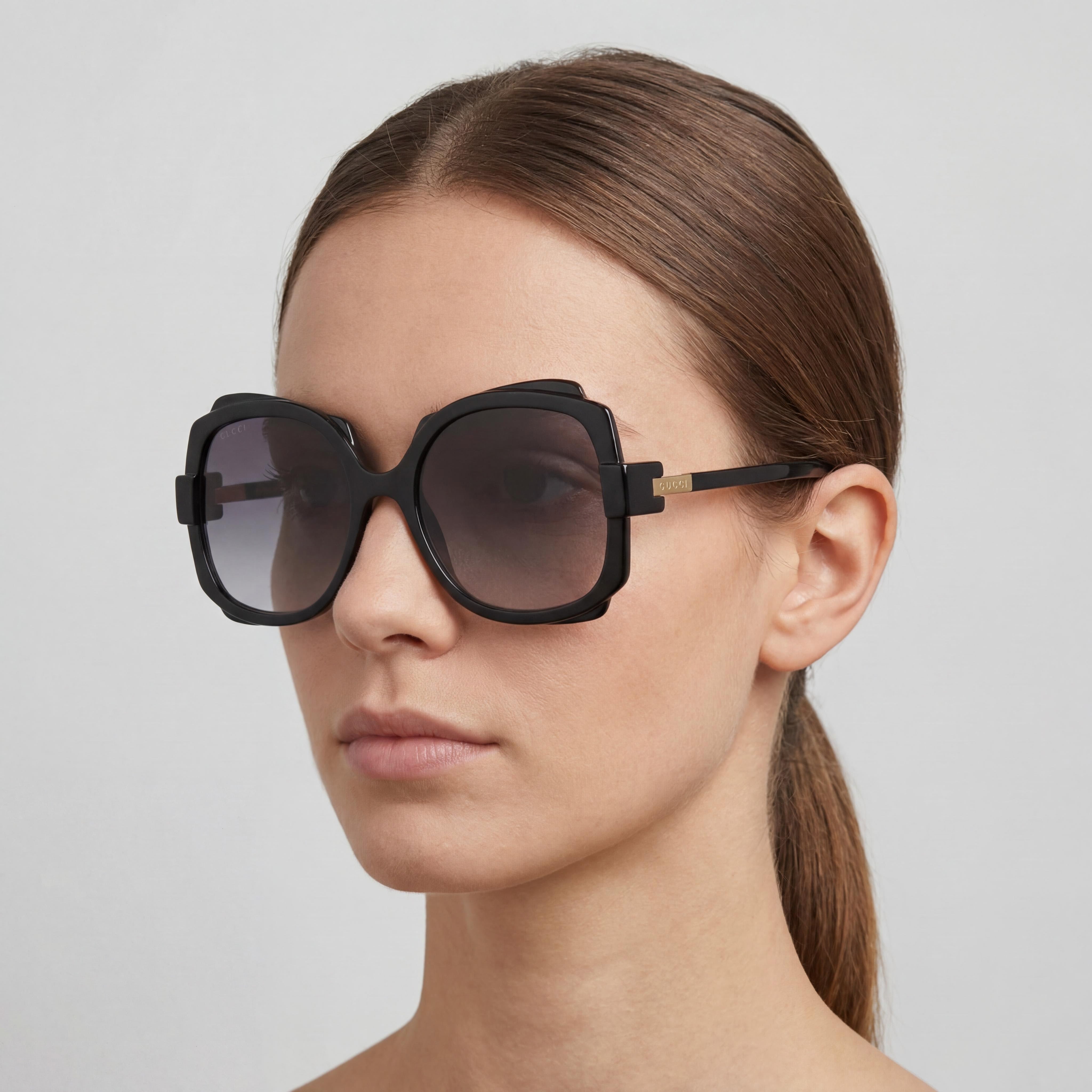 Gucci Women's Round/Oval Sunglasses, Black Grey Plastic Frame, Gradient Grey Lenses, 57mm Lens Width, Photo 5