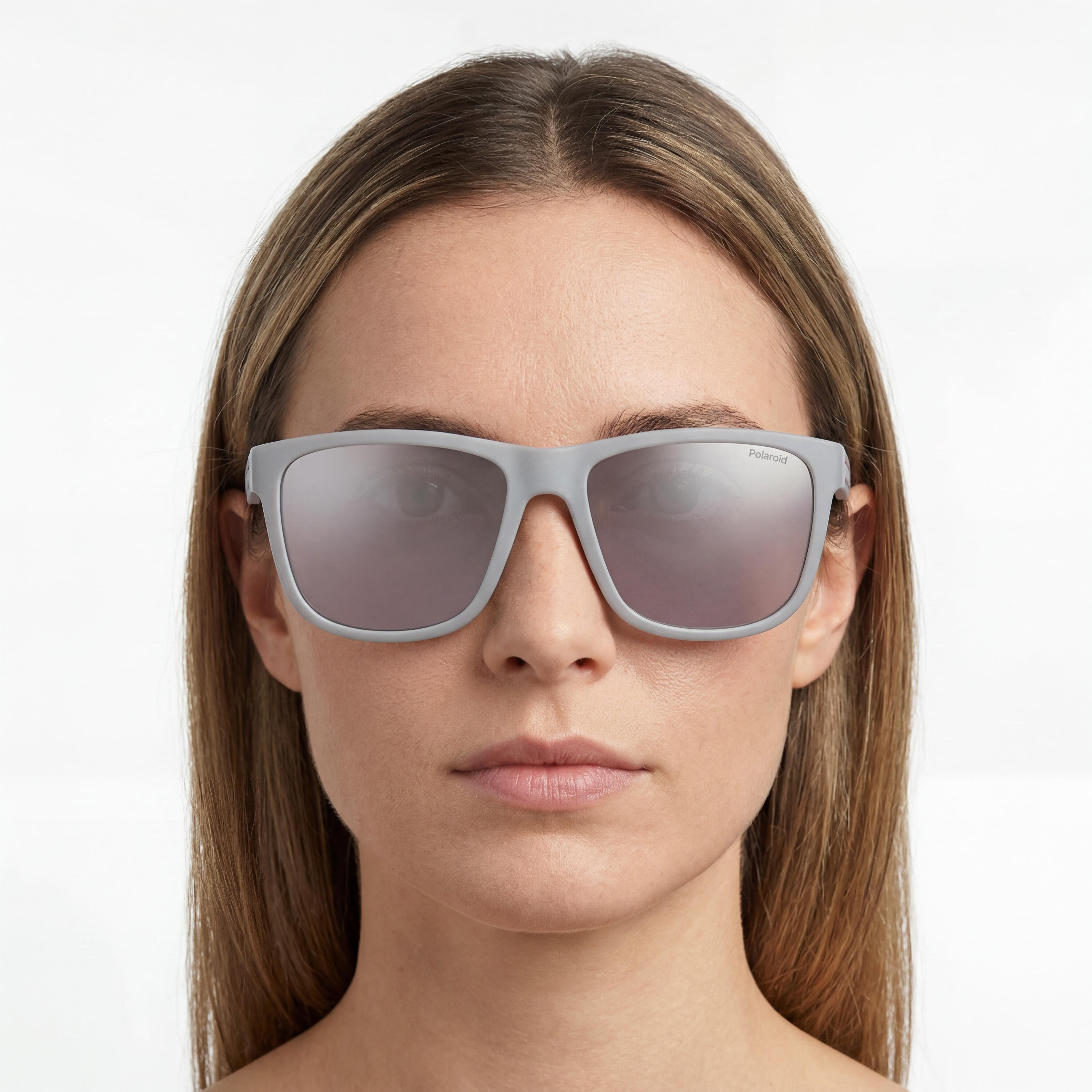 Gafas de sol polarizadas Polaroid para mujer, modelo Modern, color gris mate, de policarbonato, con cristales grises efecto espejo, 57 mm, Photo 3