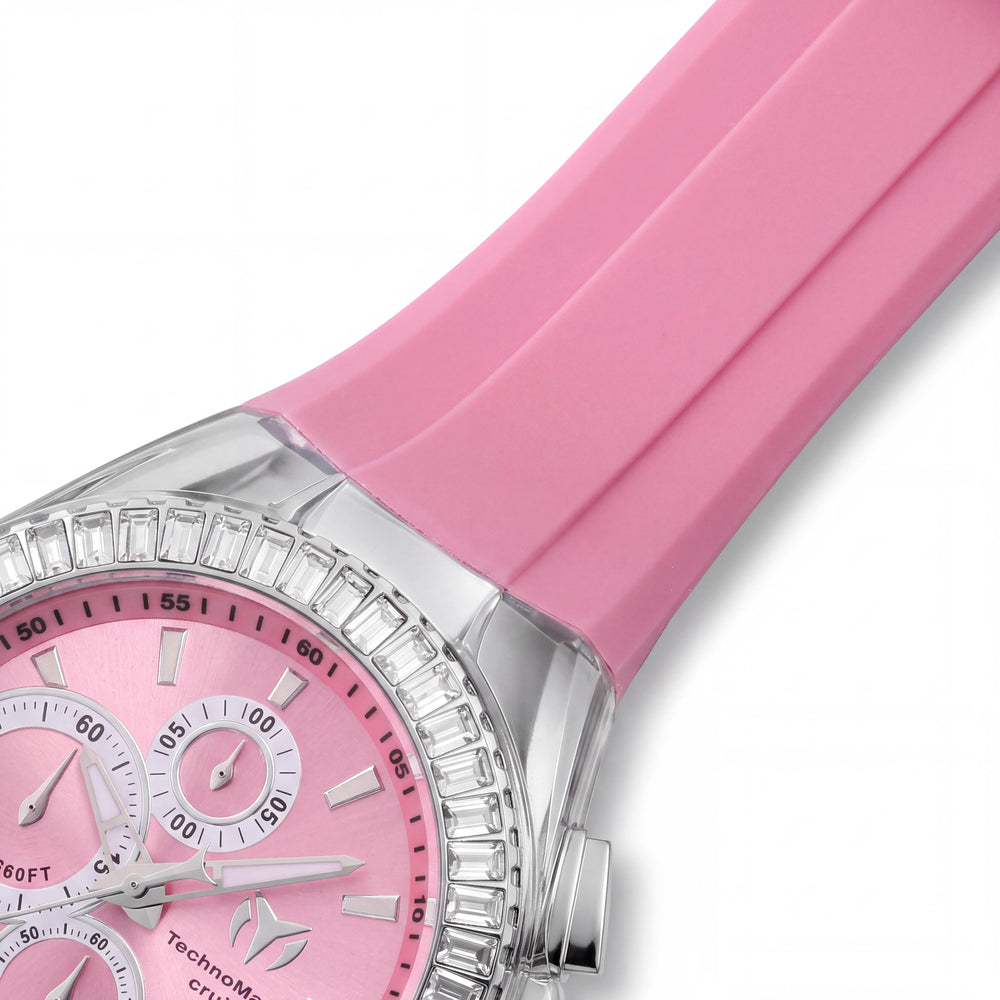 TechnoMarine Cruise Modern Unisex Reloj de Cuarzo 45mm, Caja Plateada, Esfera Rosa, Correa de Silicona, 20 ATM