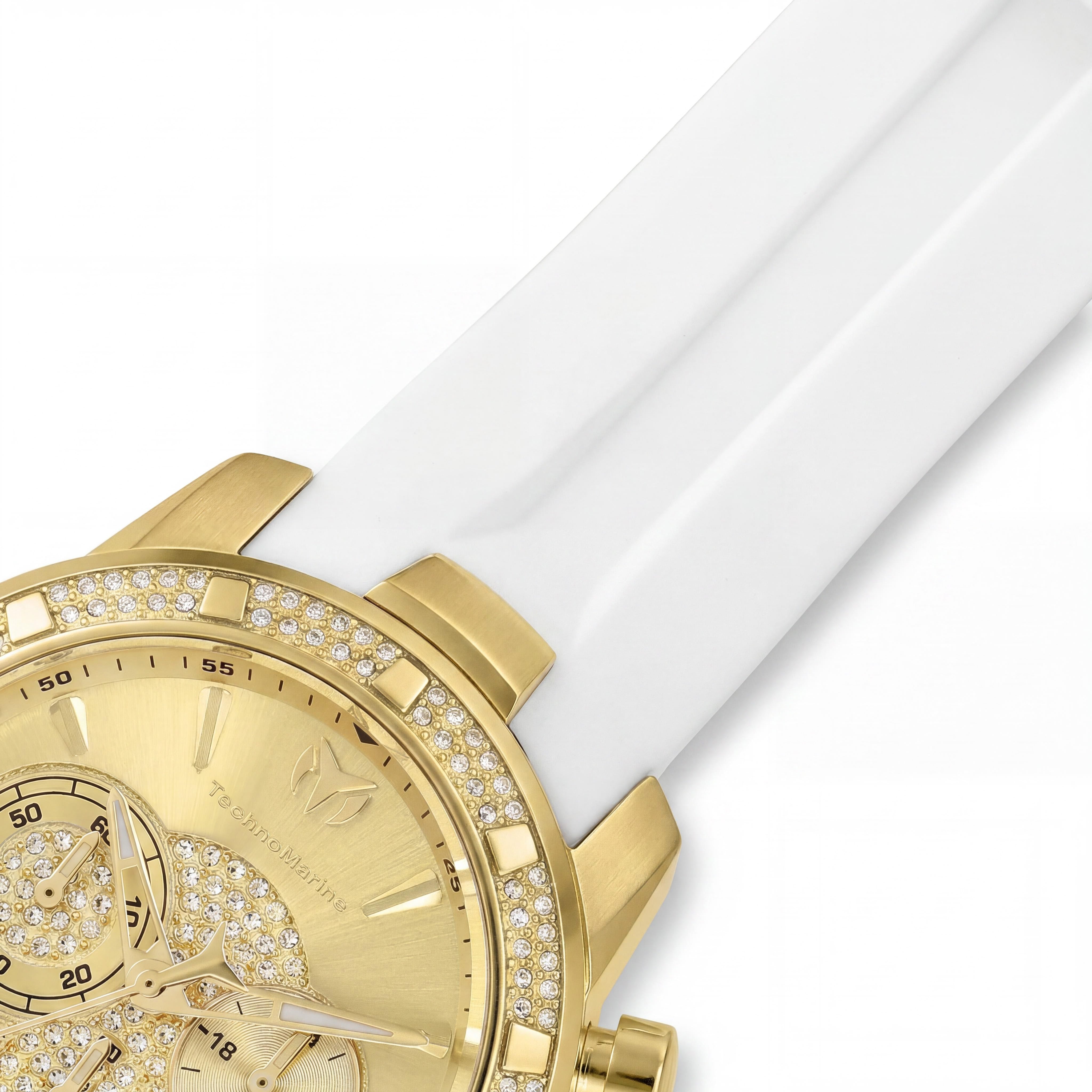 TechnoMarine Men's Quartz Watch, Glow In The Dark, Gold Tone Stainless Steel Case, White Silicone Band, 45mm, Photo 3