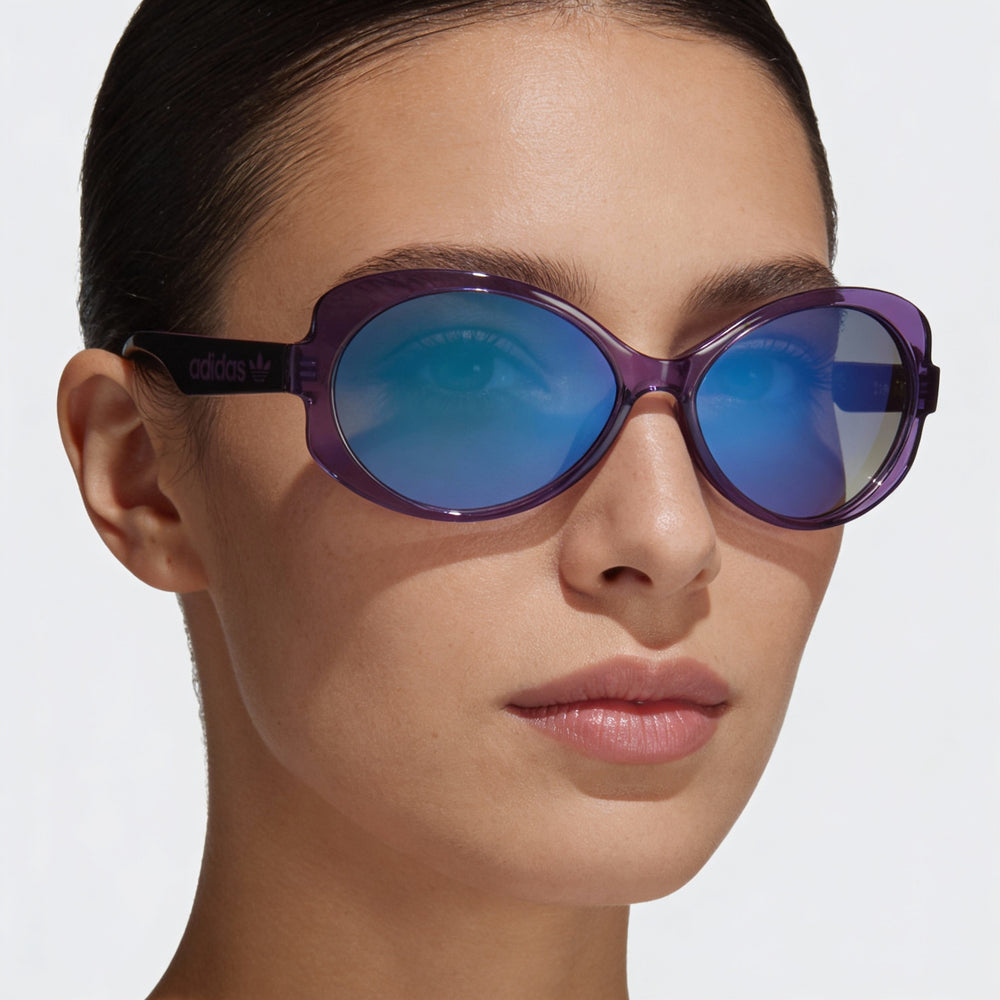 Gafas de sol adidas Originals Contemporaneo para mujer, con montura de acetato morado brillante transparente y degradado, protección UV y espejo, 56 mm