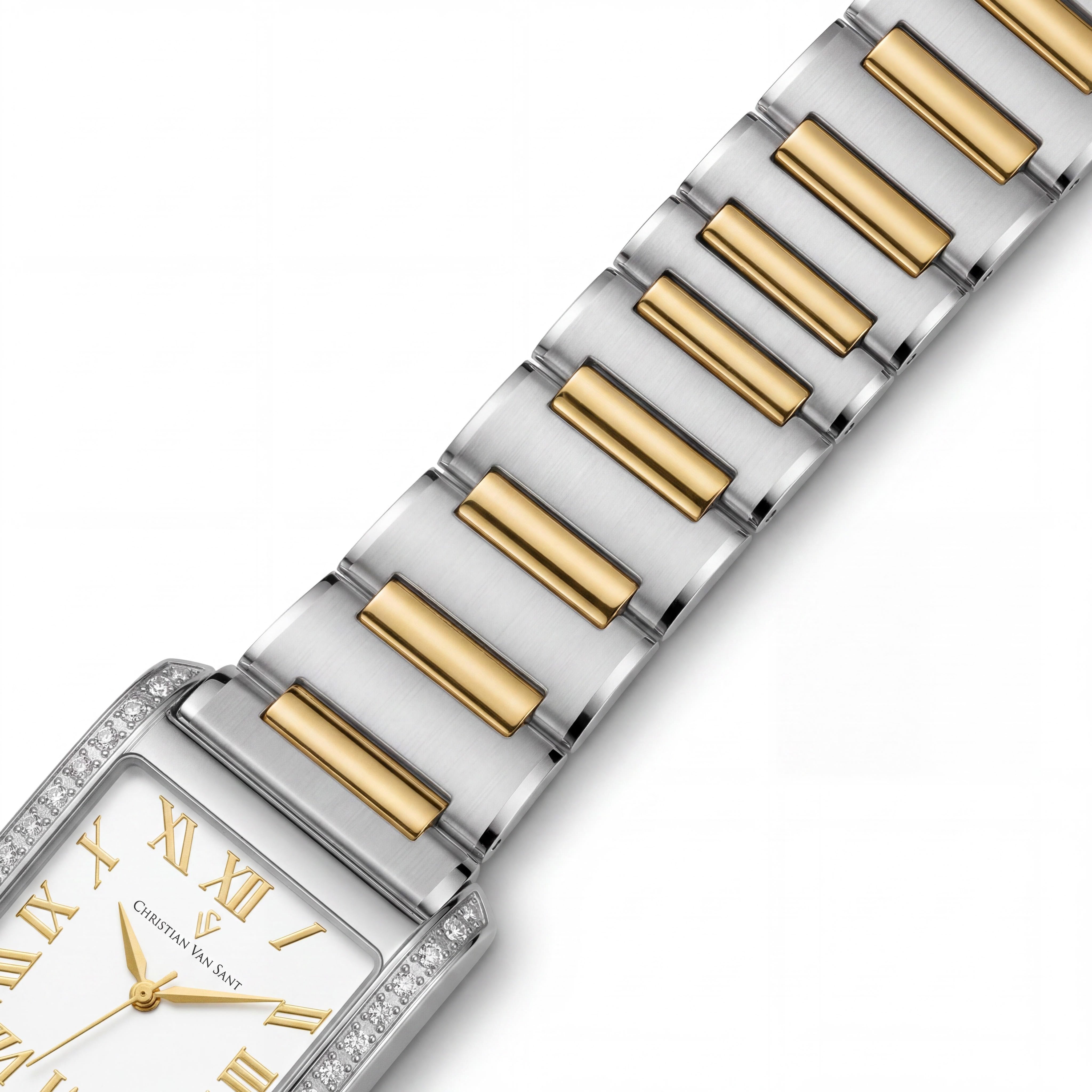 Christian Van Sant CV1288 Women's Two-tone Stainless Steel White Dial Square Quartz Watch 20mm Case, Photo 2