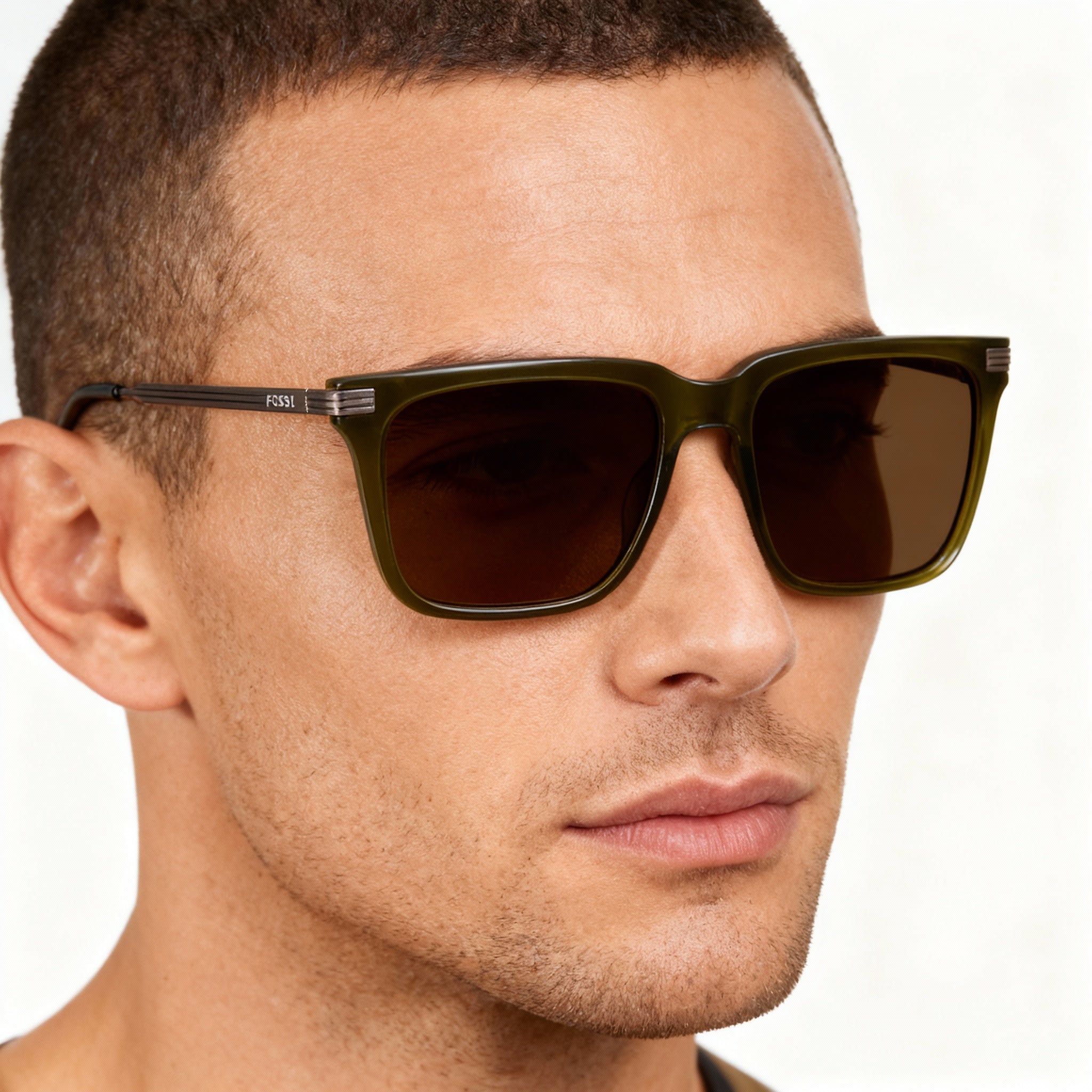 Fossil Fos 3152/G/S Men's Crystal Green Brown Square Cellulose Propionate Non-Polarized Sunglasses 56-20-145, Photo 5