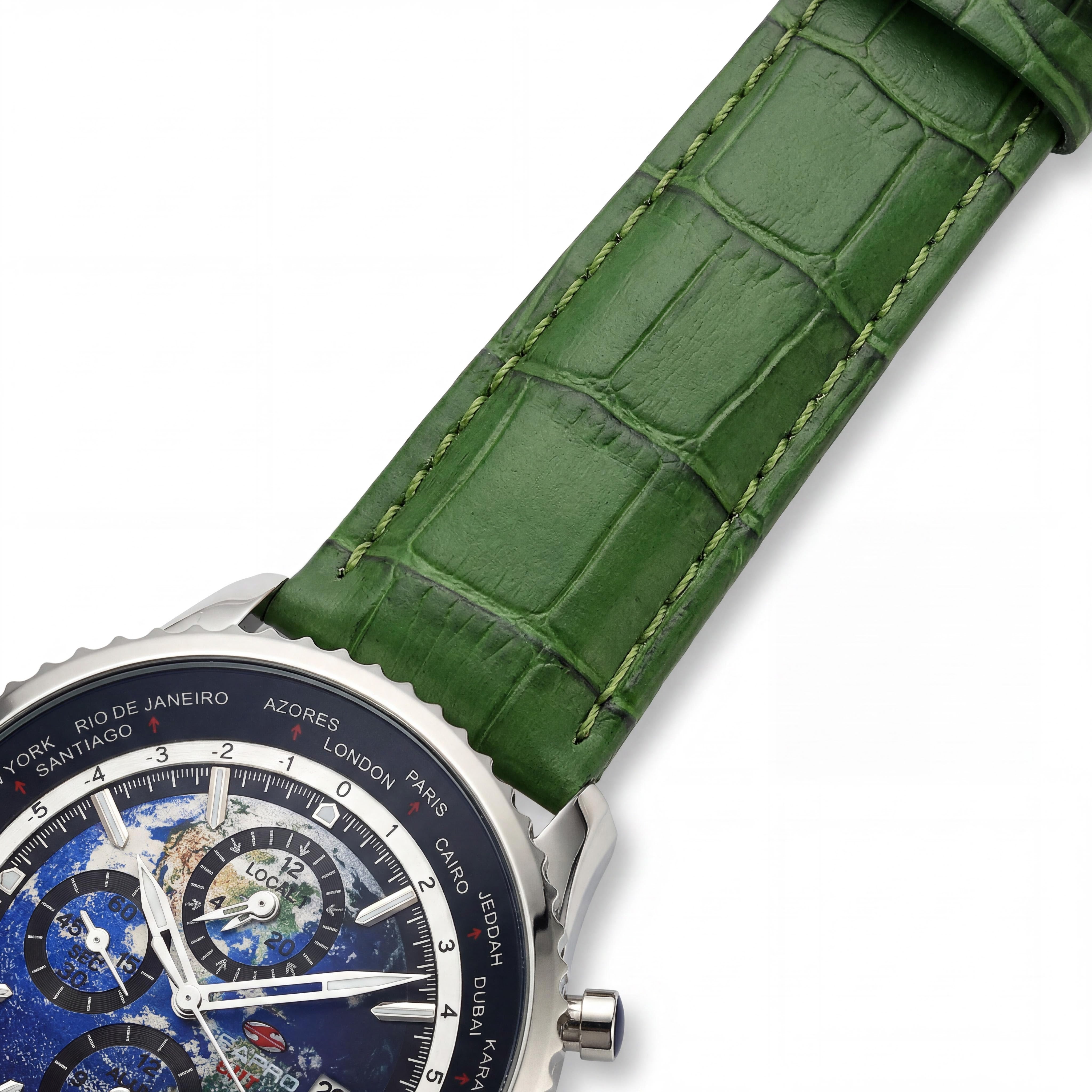 Seapro Men's SP7133 Meridian World Timer GMT Blue Dial Stainless Steel Case Leather Strap Quartz 50M Watch, Photo 3